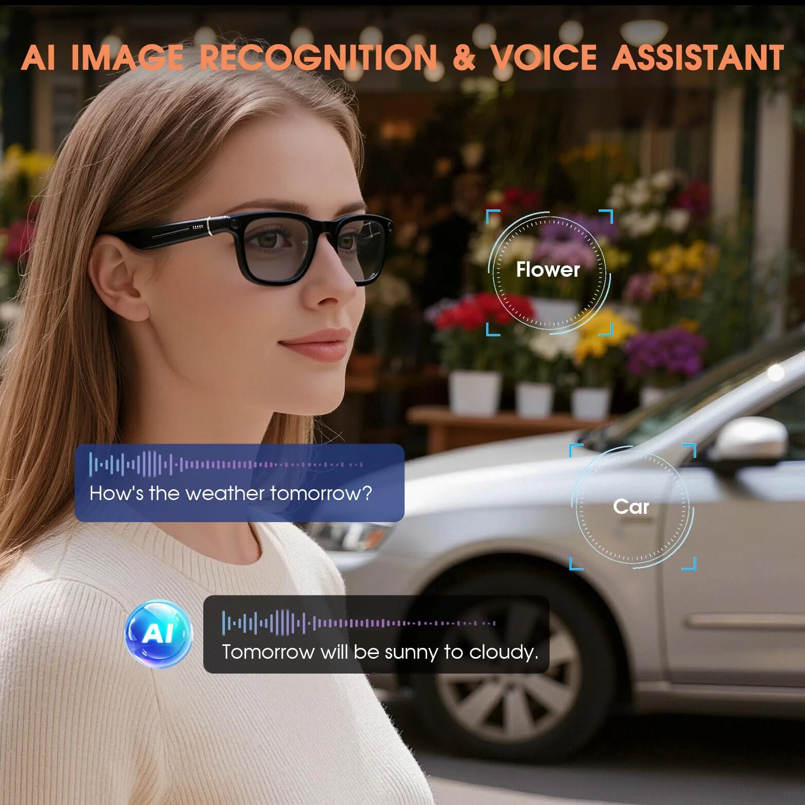 2026 AI Smart Glasses 4K Caméra HD 1200P Lunettes avec Enregistrement vidéo, Traduction simultanée/Identification d'objet GPT, lentilles photochromiques, avec étui de Charge 3600 mAh