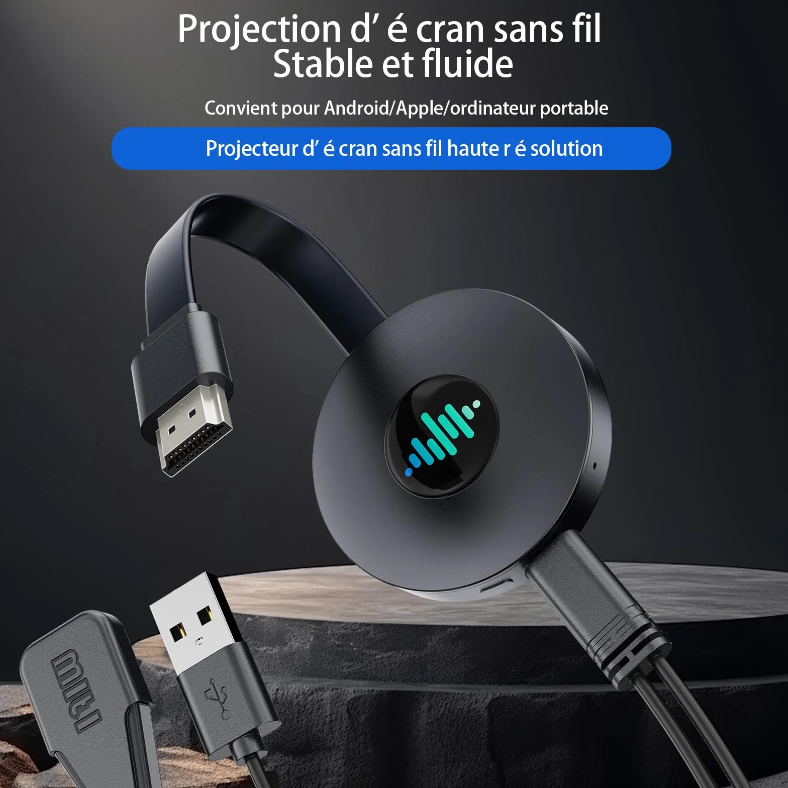 5G Dongle HDMI sans Fil, 4K Adaptateur Affichage Miracast/AirPlay/DLNA - Transmission Écran pour i-Phone, Android, Windows, Mac vers TV, Projecteur, Moniteur (Noir nacré)