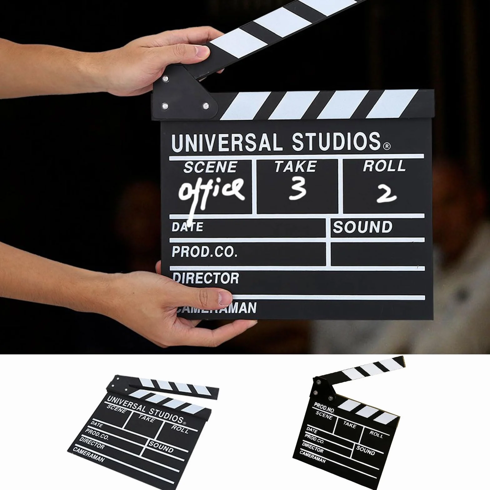 clap De Cinéma Générique Noir et Blanc 18 x 20 cm Clapper Board Réalisateur Marqueur Cinéma Décoration Film Coupe Prop pour Production Vidéo TV Action Cut Clapper 2pcs