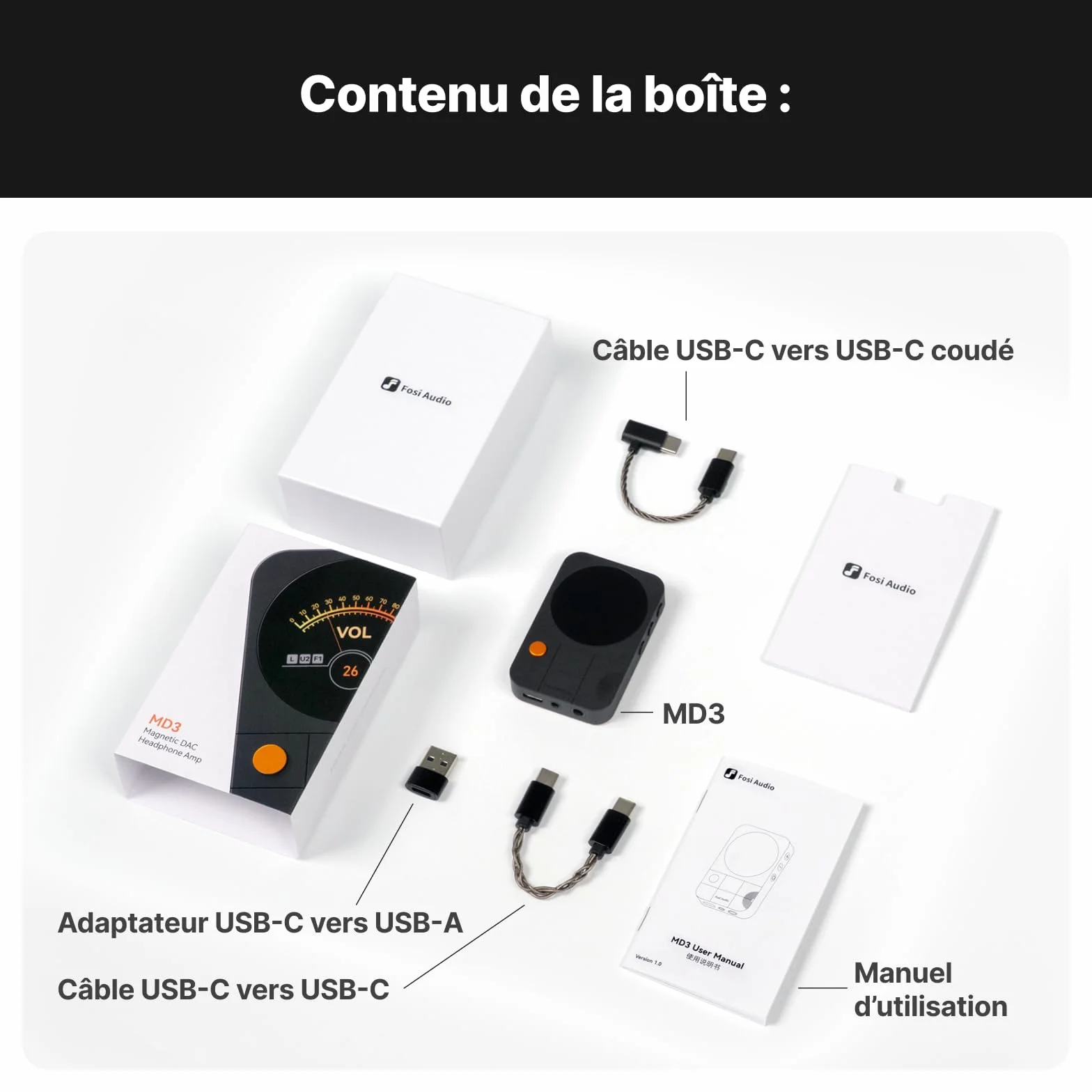 Fosi Audio MD3 Magnetic Headphone Amplifier, Portable DAC Dongle avec Écran 1,28", ES9039Q2M, Ampli Casque Sorties 3.5 & 4.4mm, Hi-FI Amplifier PCM 32bit/384kHz, Ampli HiFi pour Phone/Pad/PC, Noir