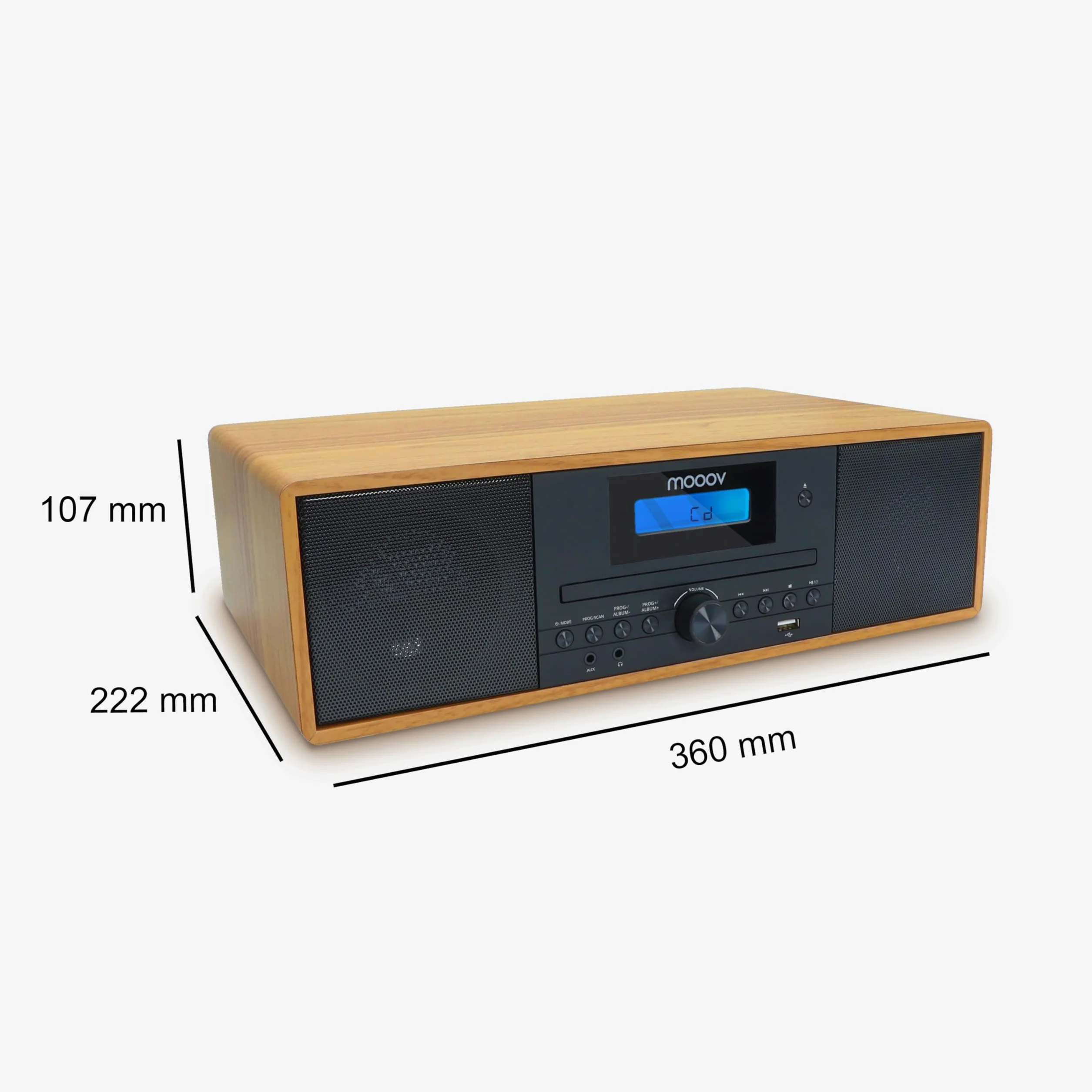 MOOOV Micro-Chaine HiFi Bluetooth sans Fil FM CD USB Télécommande Effet Bois Mini Chaîne Enceinte Vintage
