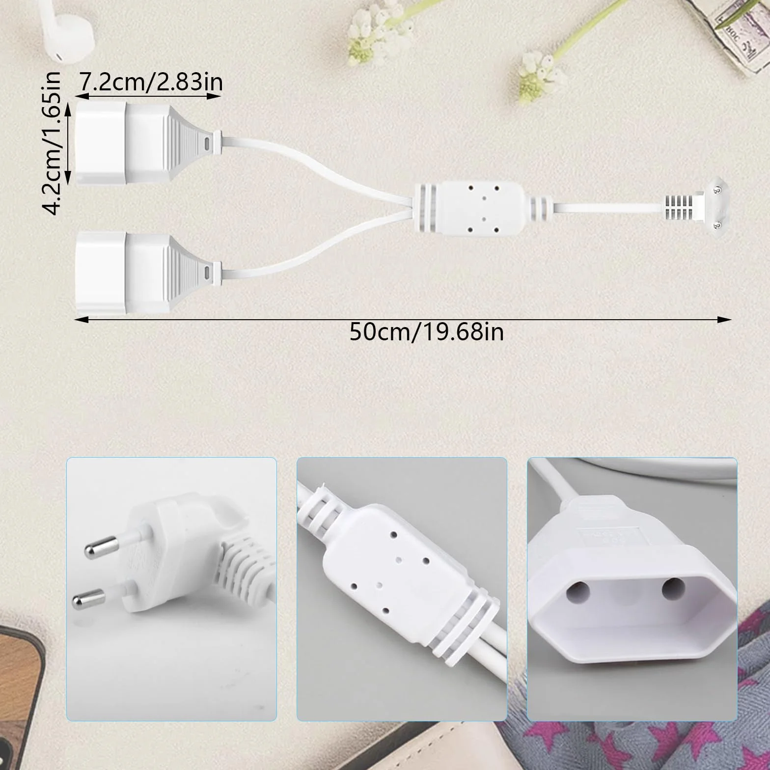 Rallonge Plate 2 en 1 Multiprise Extra Plate 250 V/2.5 A Max Rallonge Prise Fiche Plate 50 CM pour TV Ordinateur Moniteur Beamer Lampe Appareils Ménagers (Blanc)