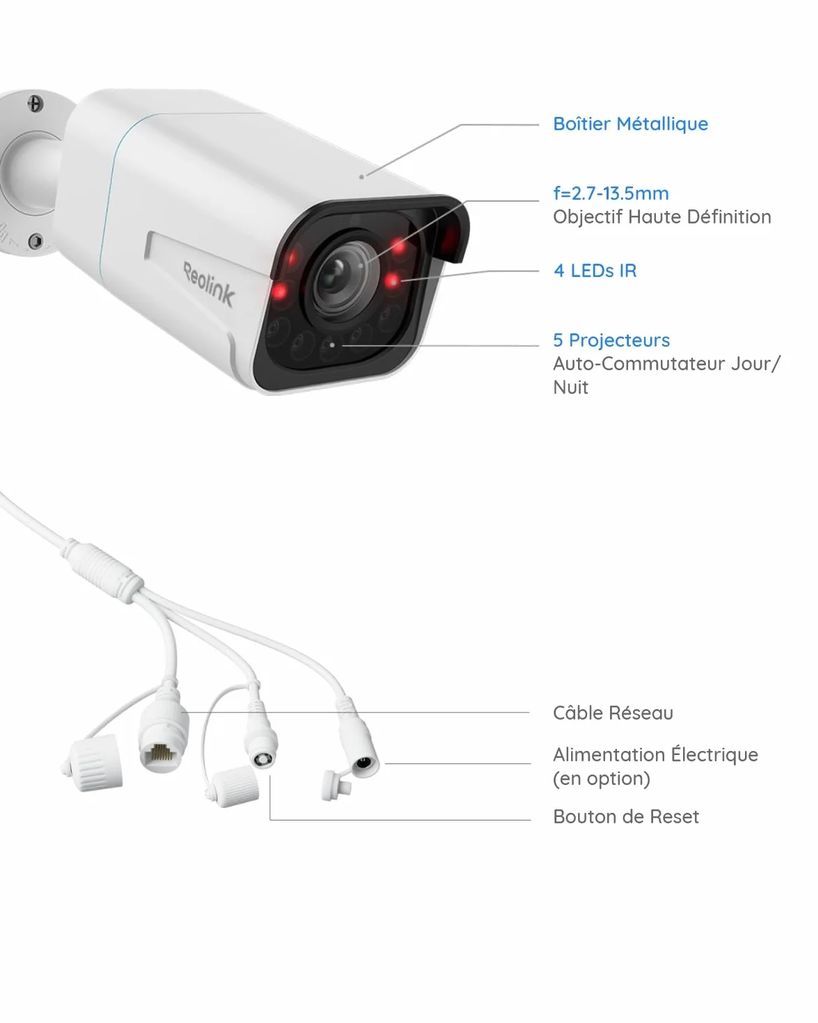 Reolink 4K Caméra de Surveillance Extérieure PoE avec Zoom Optique 5X, Vision Nocturne en Couleur, Audio Bidirectionnel, Détection de Personne/Véhicule, Alerte de Mouvement, Time-Lapse, RLC-811A