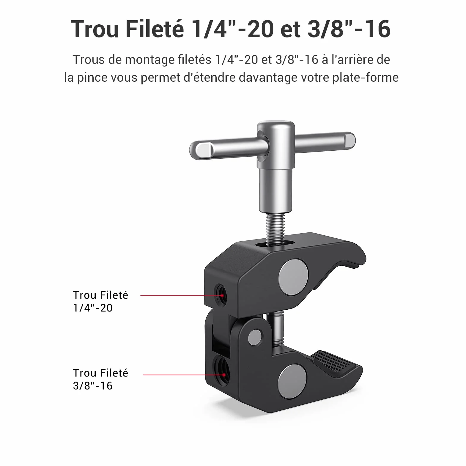 SMALLRIG Super Clamp et Bras Magique Articulé à Friction Réglable de 10 Pouces avec Vis 1/4" pour Moniteur LCD/Lumières LED - 2732B