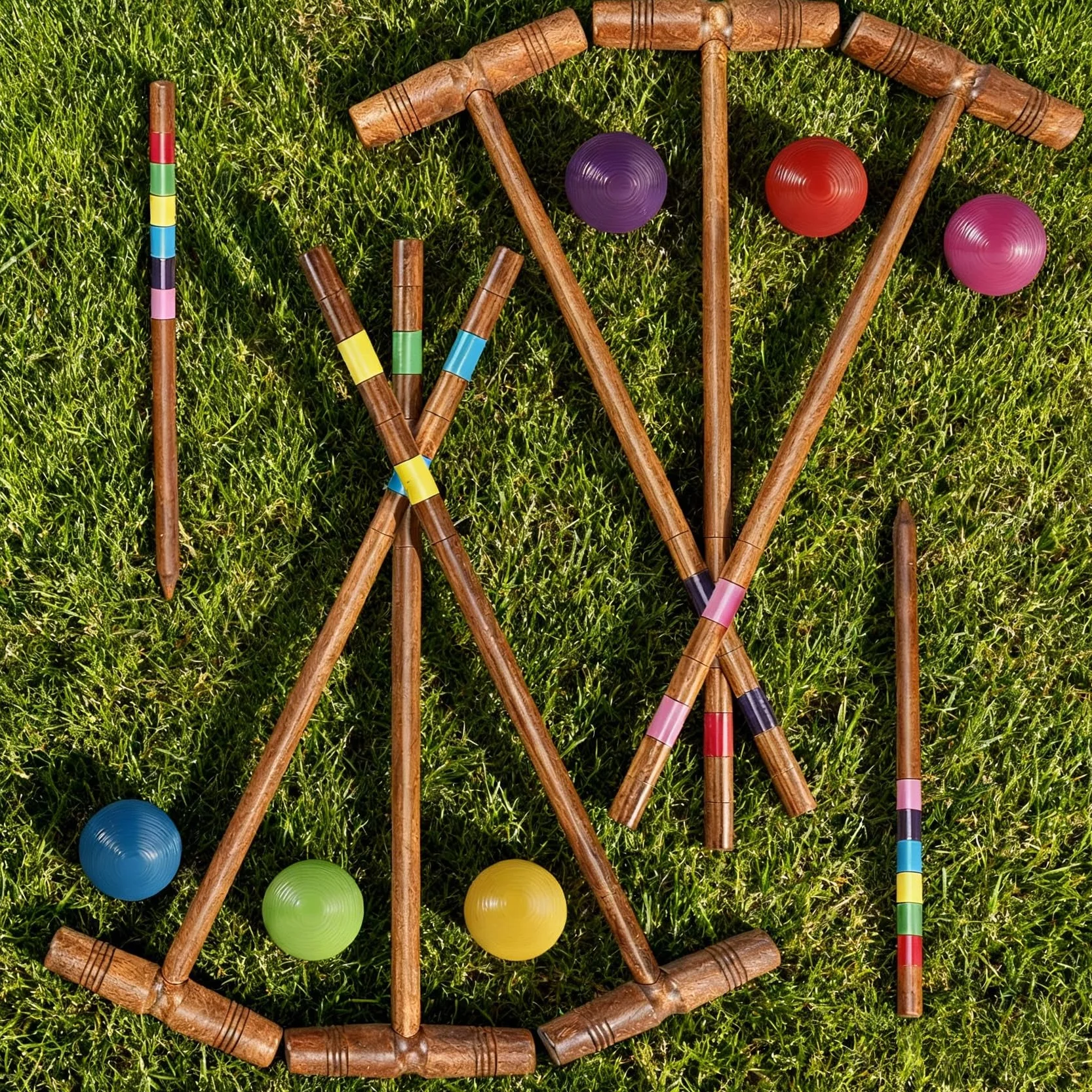 Ensemble de croquet 81.3 cm pour 6 joueurs, Style classique vintage, Piquets pour adultes et famille