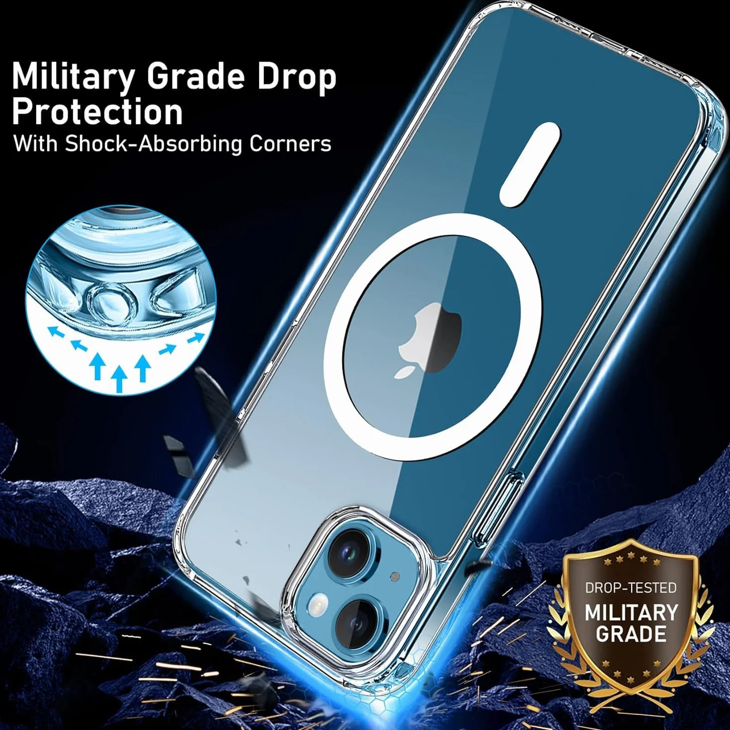 Coque iPhone 13 Aimantée MagSafe Antichoc TPU 6,1'' Transparent avec 2 Verres Trempés