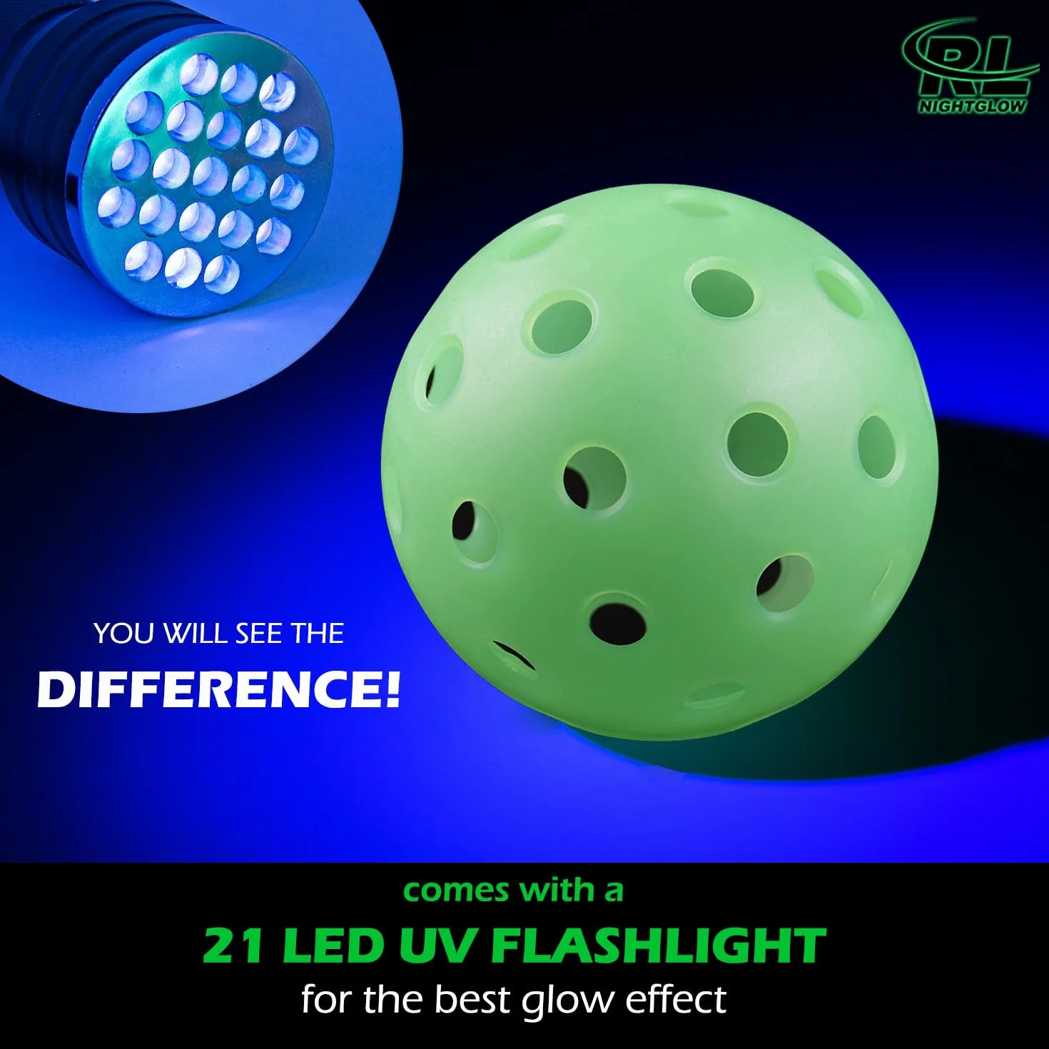 Lot de 4 balles de pickleball phosphorescentes UV vert fluorescent 40 trous norme USAPA durable extérieur