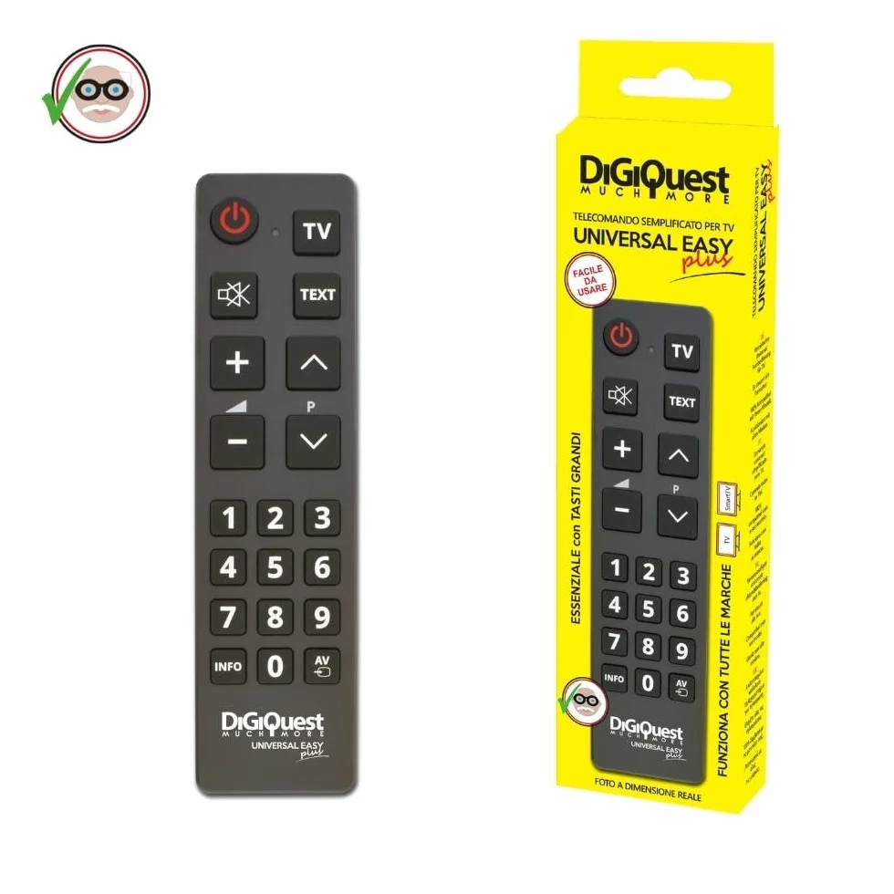 Télécommande Universelle TV Digiquest Easy avec Grandes Touches, Facile à Utiliser, idéale pour hôtels, hôpitaux, EHPAD et Personnes âgées