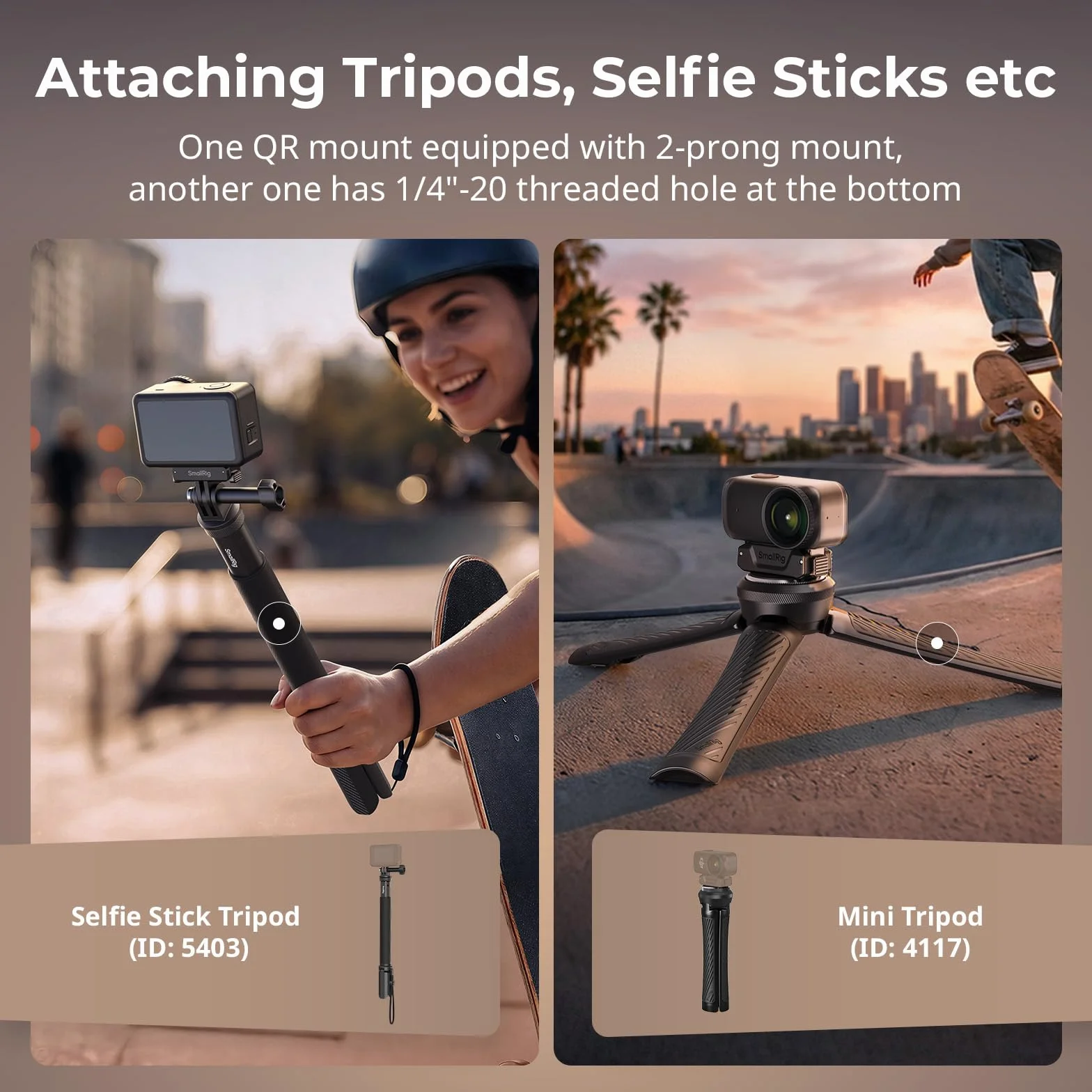 SMALLRIG Action 6 / Nano Adaptateur Magnétique à Dégagement Rapide pour DJI Osmo Action 6 / Osmo Nano, Lot de 2 avec Fixation à 2 Broches et Filetage 1/4"-20, pour Trépied/Perche à Selfie - 5918
