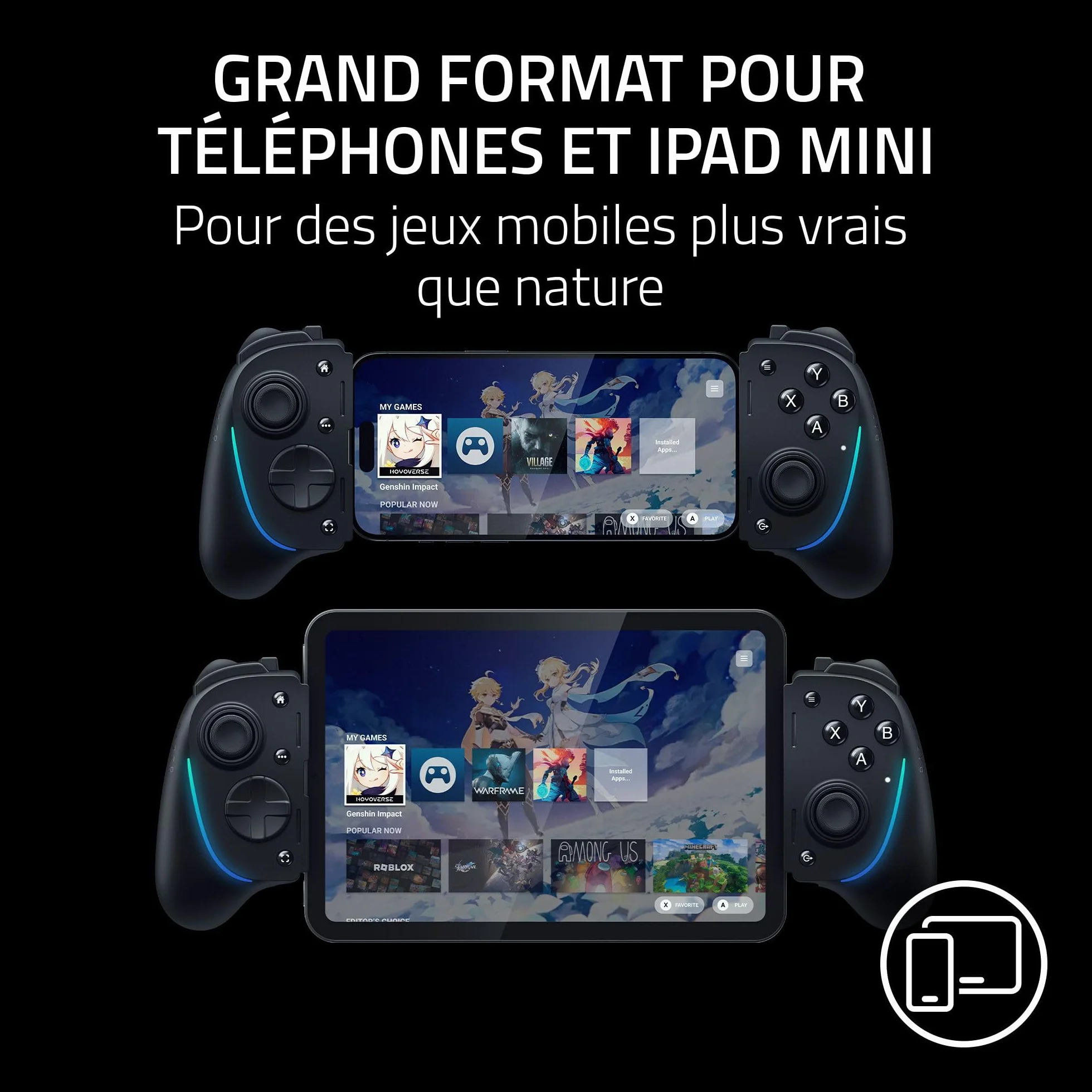 Razer Kishi Ultra - Contrôleur de jeu USB-C pour iPhone, smartphones Android et iPad Mini (haptique Sensa HD, Chroma RGB, chargeur passthrough, boutons Mecha-Touch et D-Pad, jeu mobile) Noir