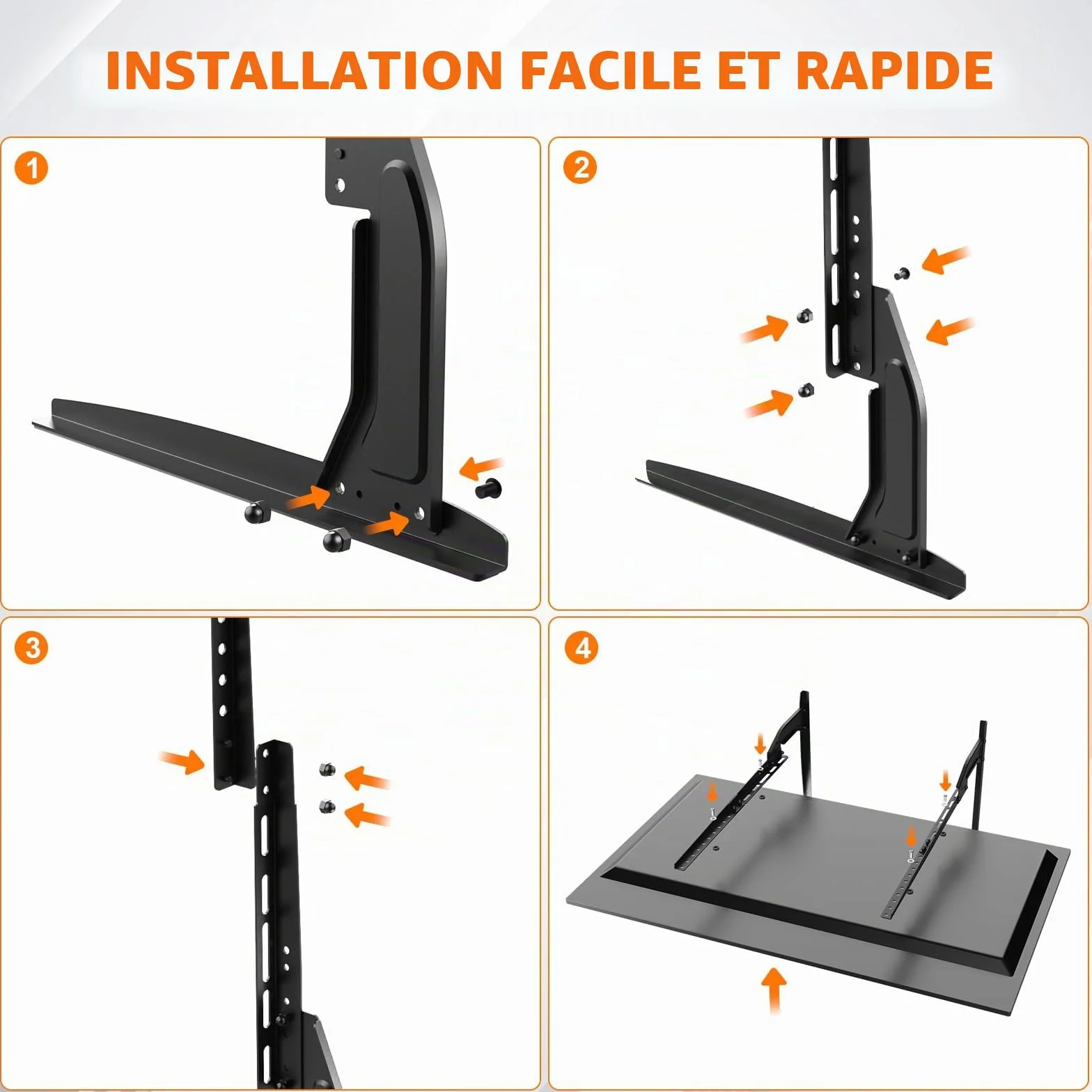 GRIFEMA Pied TV Universel pour Téléviseurs 22"-80", Hauteur Ajustable, Supporte Jusqu'à 50kg, VESA Max 800x400mm, Montage Facile - Noir