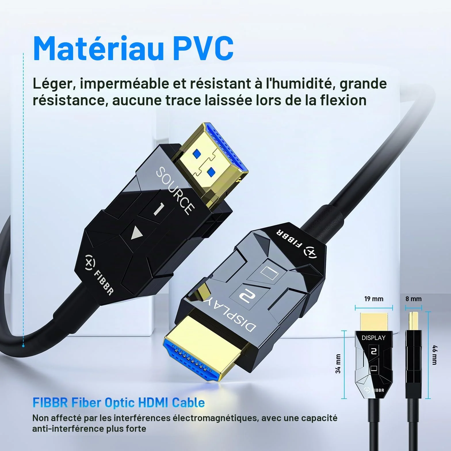 FIBBR 8K HDMI 2.1 Câble Optique 10M, 48Gbps Ultra Rapide HDMI Câble Actif AOC, 8K@60Hz 4K@120Hz/144hz eARC HDCP 2.2 et 2.3 Dynamic HDR Dolby Sound pour Home Cinéma, Amateurs de Jeux, Vidéo HD