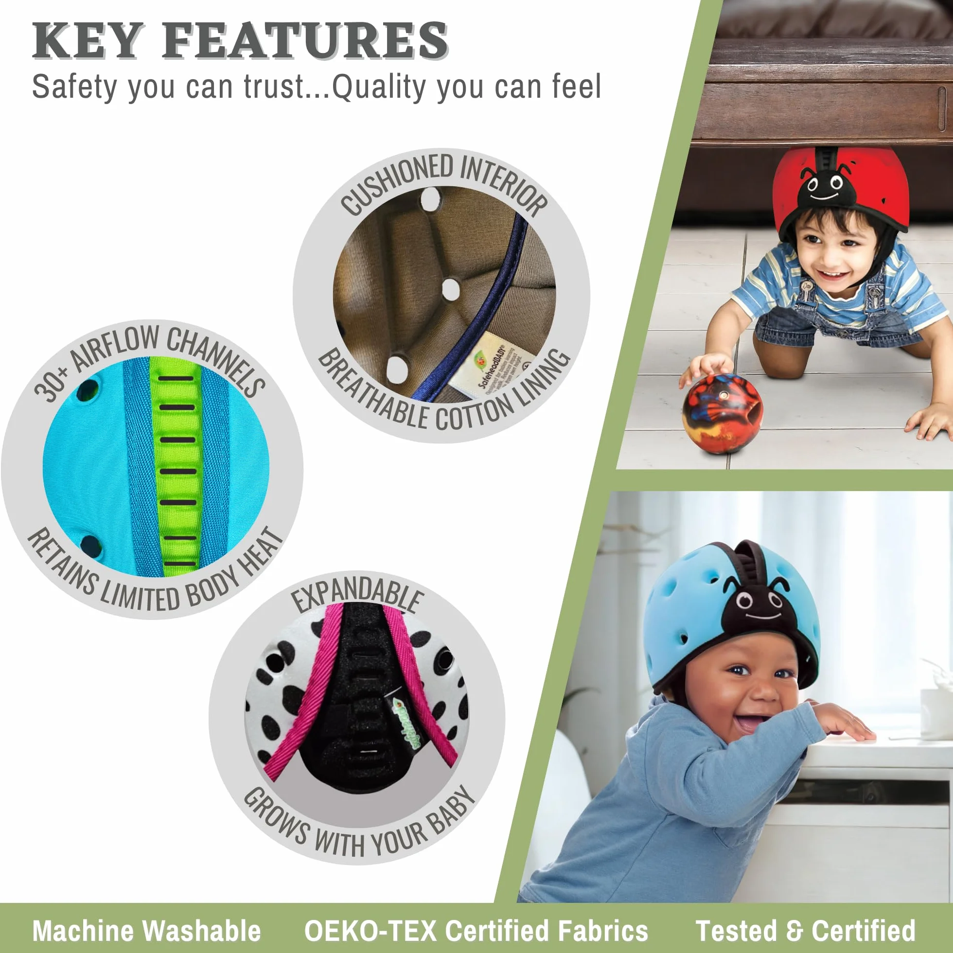 SafeheadBABY Casque de sécurité bébé protection tête extensible réglable ultra-léger certifié