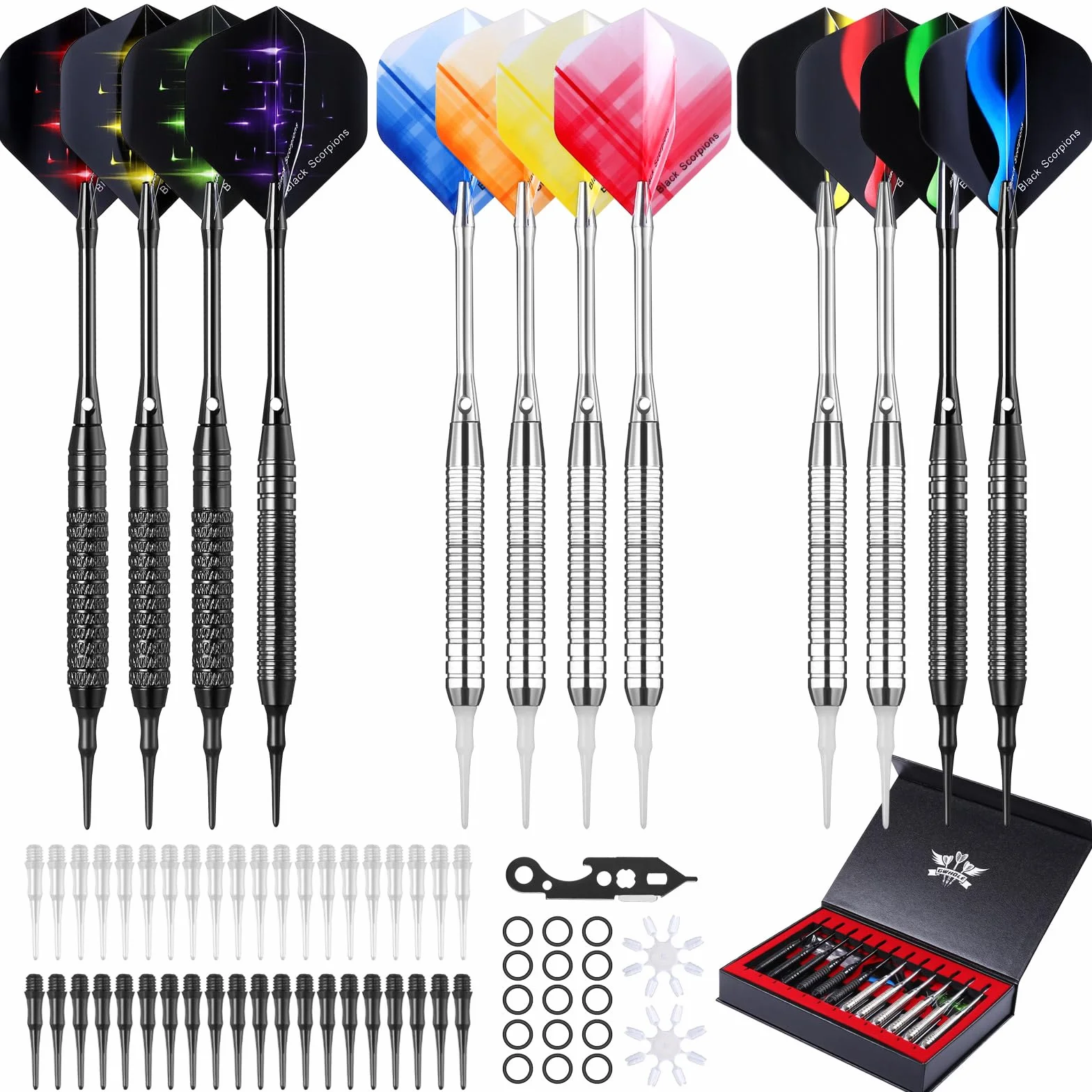 GWHOLE Flechettes Professionnelles 12Pcs Kit pour Cible Electronique avec Pointes Plastique