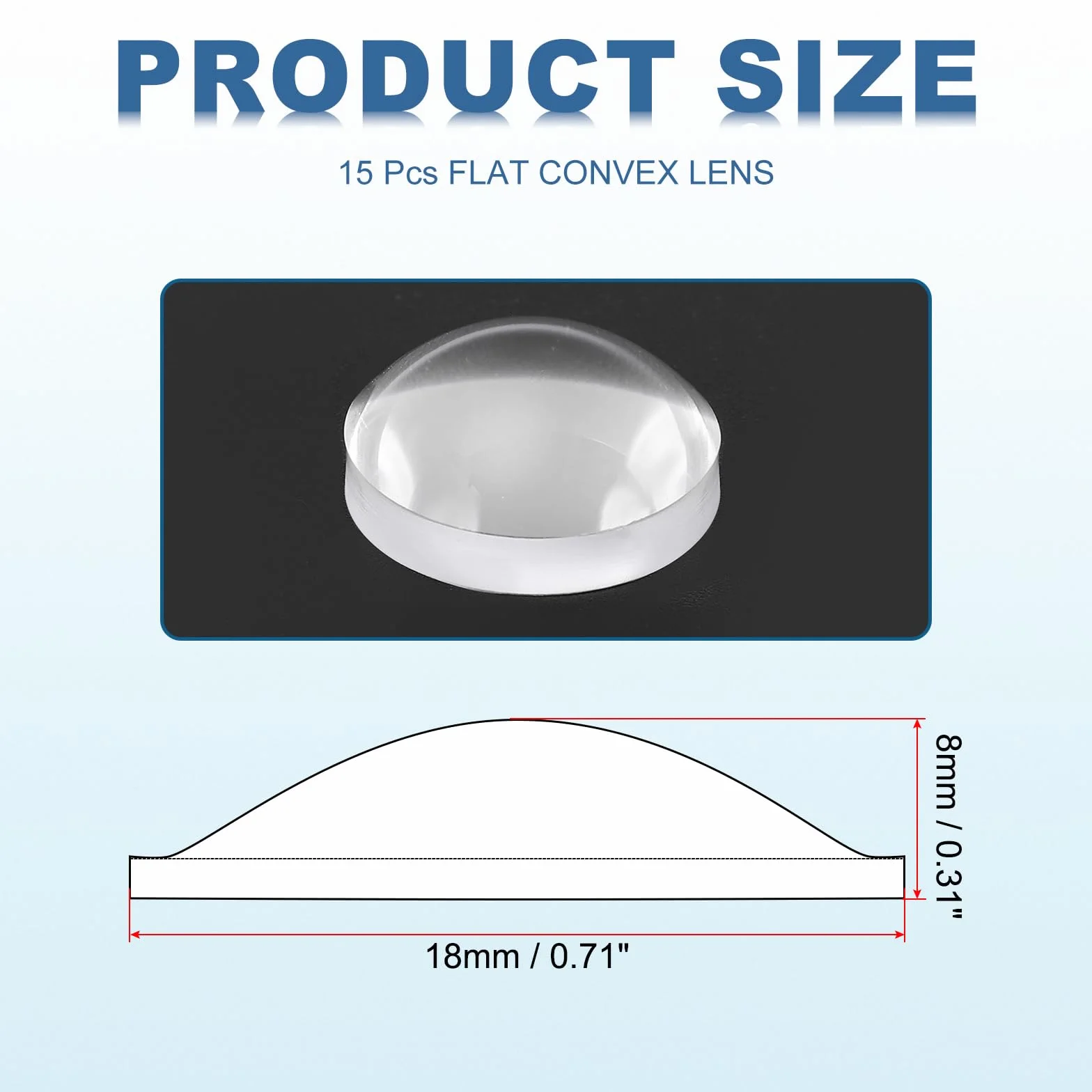 PATIKIL Diamètre 18mm Lentille Plate Convexe, 15 Pcs Hauteur 8mm PMMA Acrylique LED Lentille Optique Convexe Condenseur Avec Bord Pour Lampe Torche Voiture Vélo Projecteur, Transparent