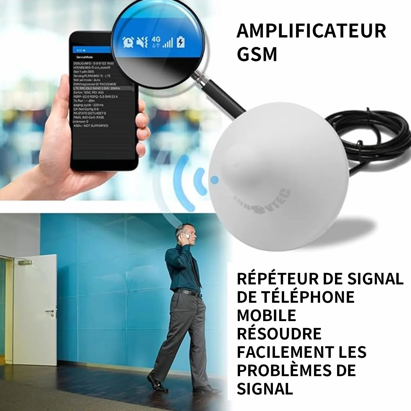 Amplificateur Signal 4G 5G Booster Répéteur GSM 4 Bandes 900 1800 2100 2600 MHz Maison Bureau Antenne Intérieur Extérieur