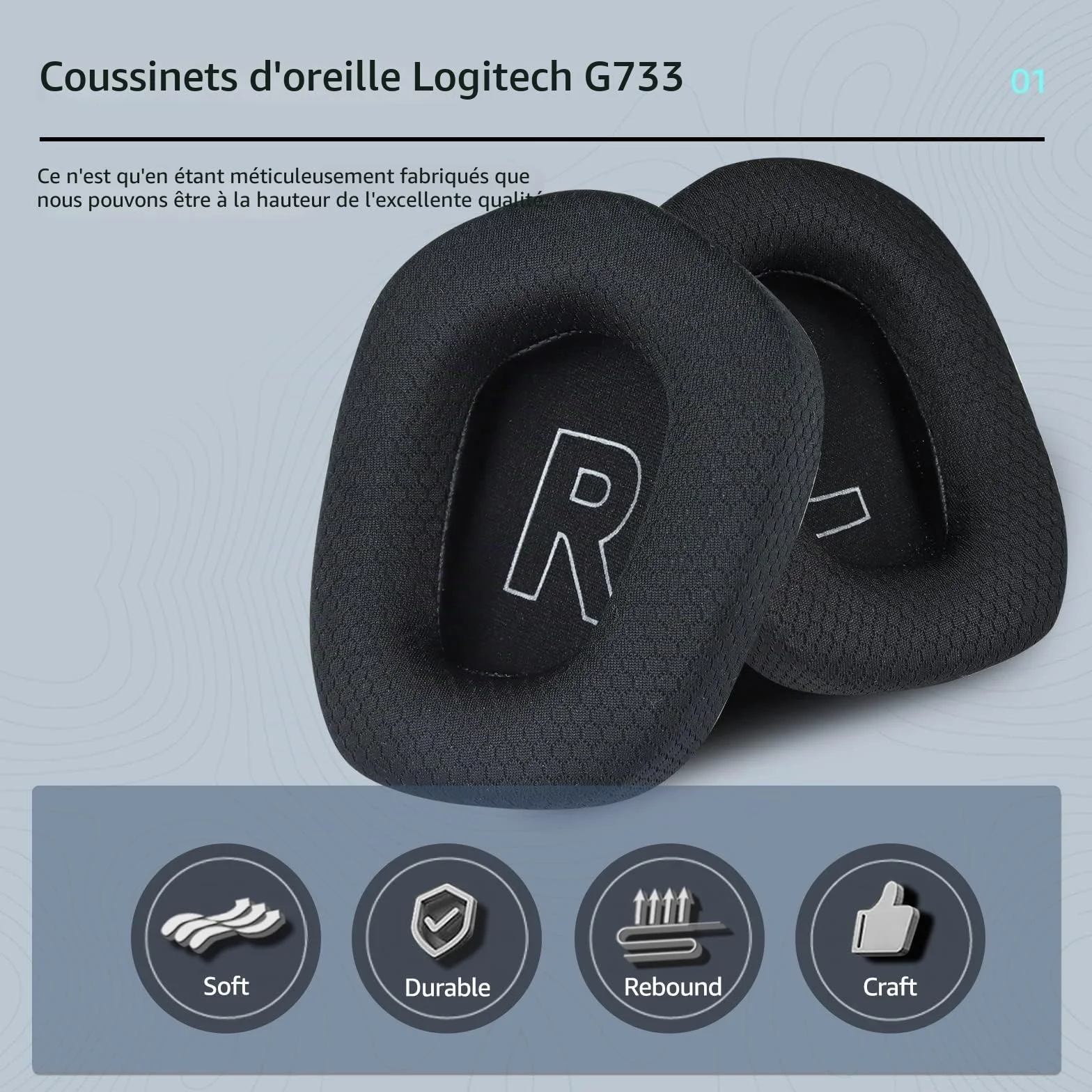 Logi Tech G733 G335 Coussinets Oreillettes Remplacement Gaming Noir