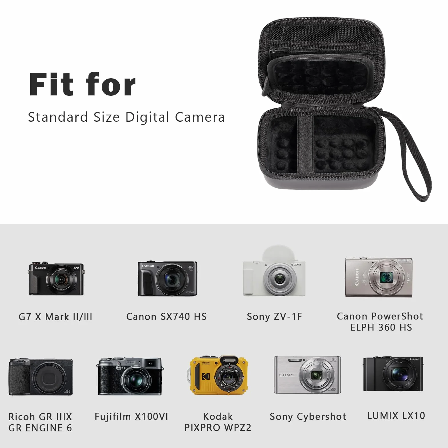 ProCase Étui pour Appareil Photo Canon G7X Mark III/II, SX740 HS, Sony ZV‑1F, Ricoh GR III, Lumix TZ99, Kodak WPZ2, Sacoche de Transport pour Caméra Numérique -Noir