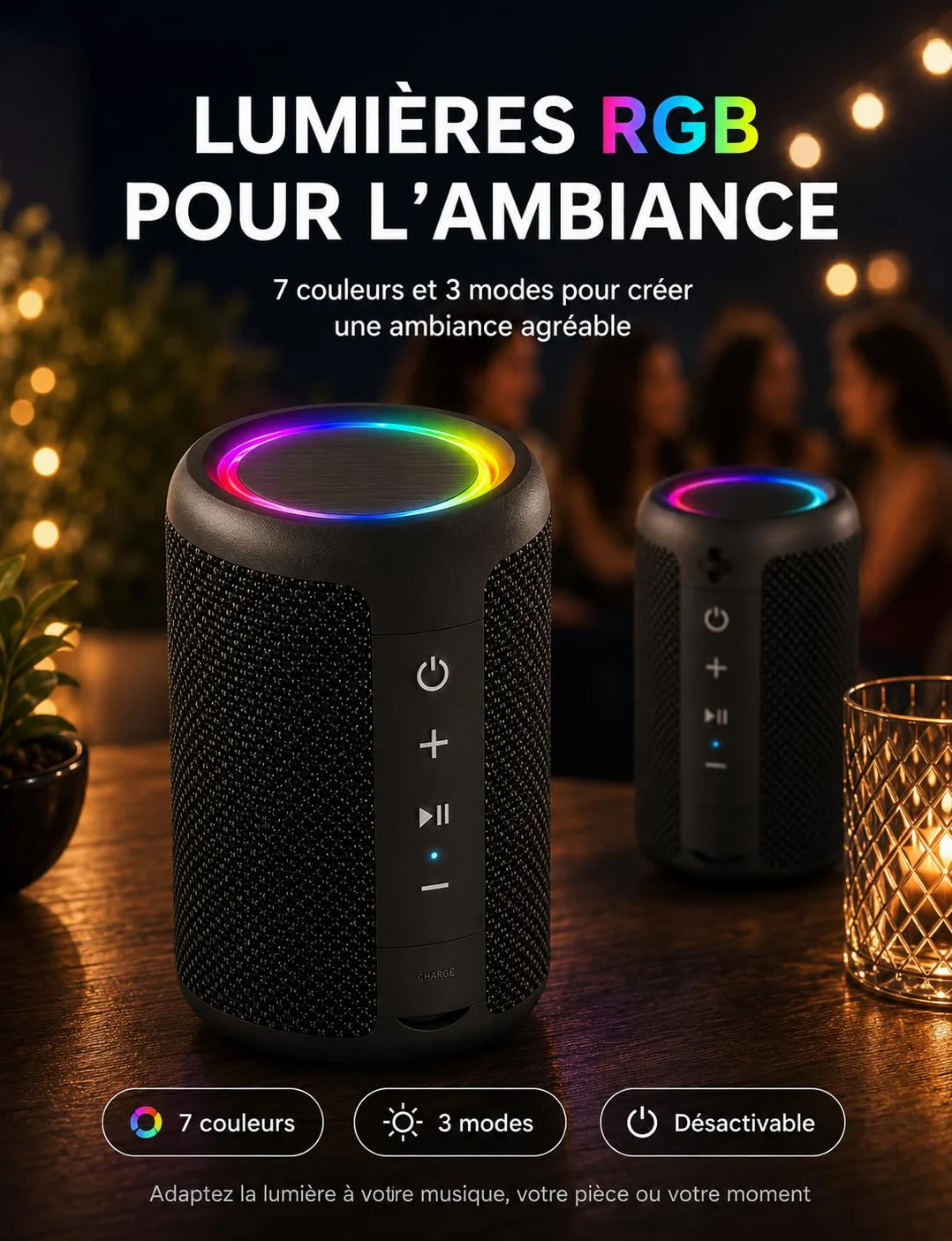 Enceinte Bluetooth Portable 15W Bluetooth 5.3 15H Autonomie Mini Haut-Parleur sans Fil TWS IPX5 Étanche