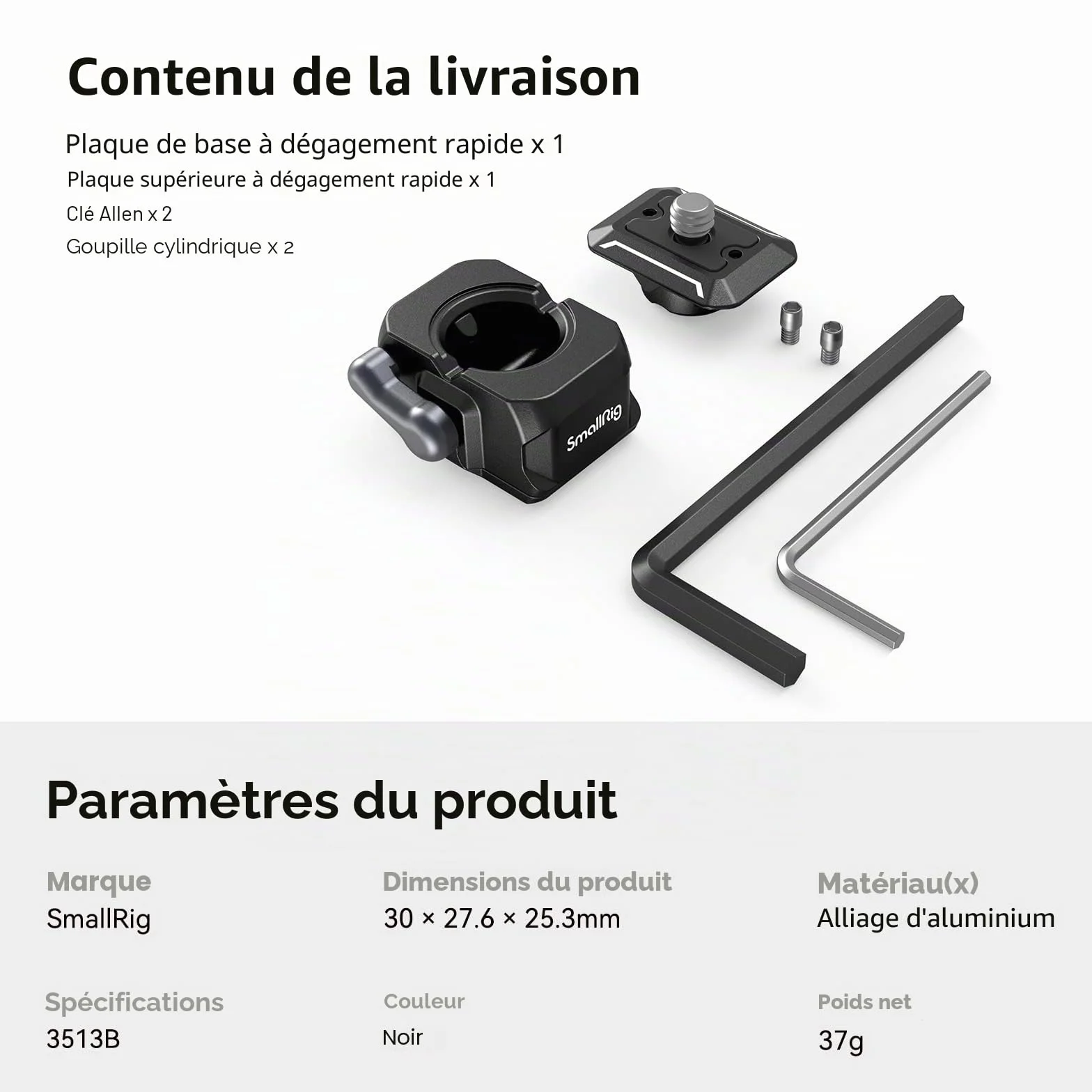SMALLRIG Mini Plaque à Dégagement Rapide avec Vis 1/4", HawkLock Drop-in QR Plate Camera Mount pour Canon pour Sony pour Trépied, Monopode, Caméscope, Lumière LED, Caméra d'action, Moniteur - 3513C