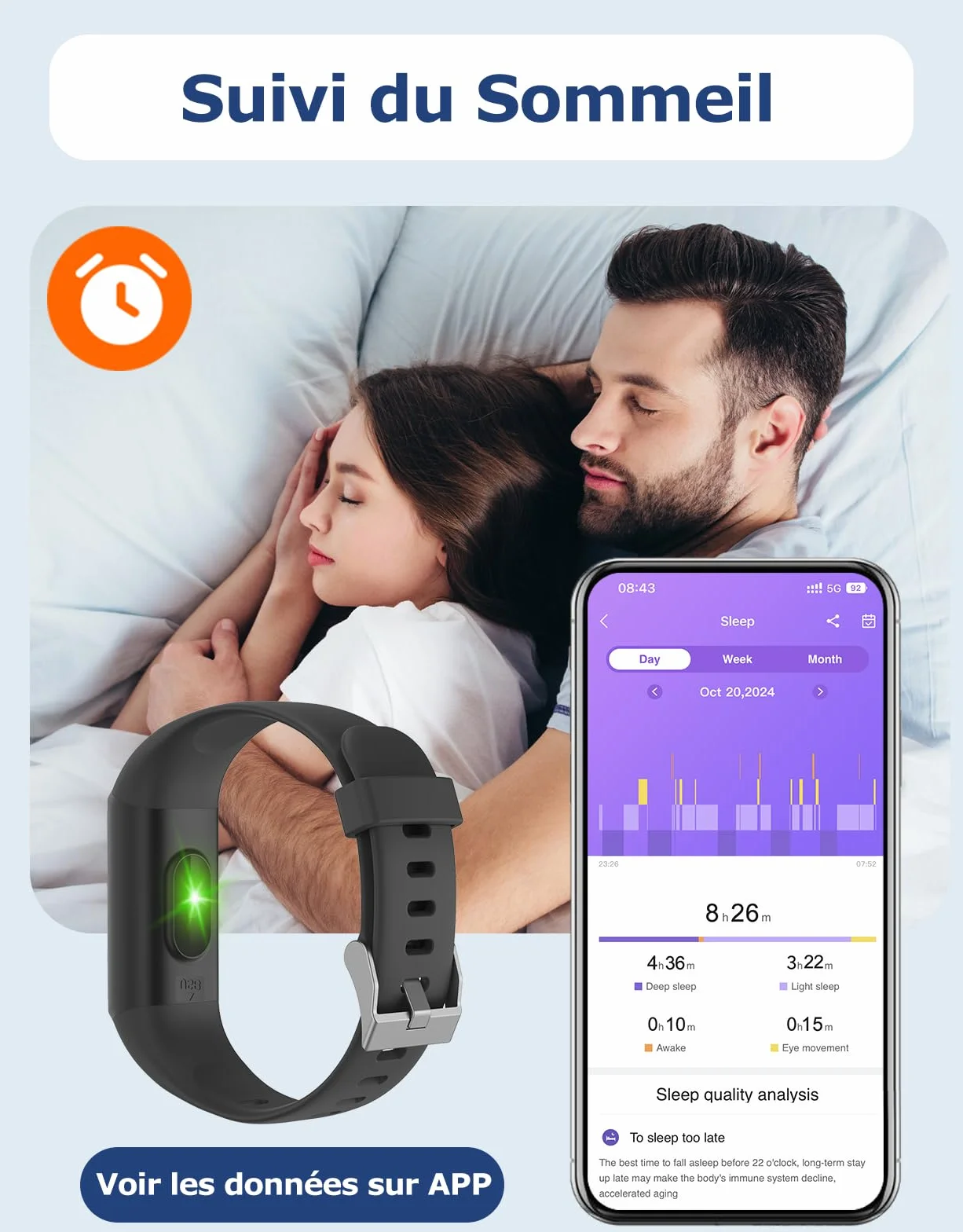 Cloudpoem Montre Connectée Sport IP68 Podomètre Cardiofréquencemètre Suivi Sommeil Calories Android iOS