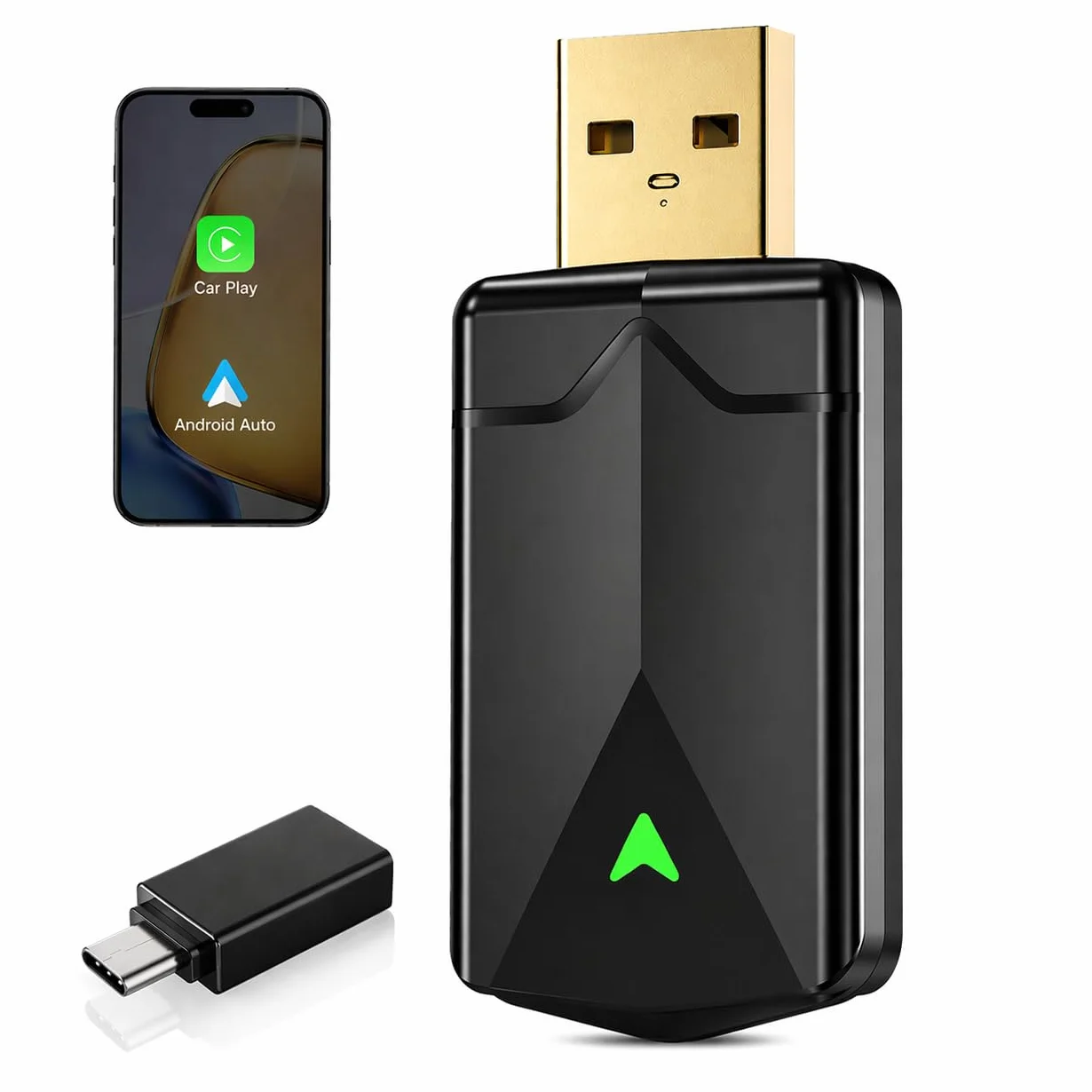 Adaptateur CarPlay sans Fil Android Auto Wi-Fi 5,8GHz Plug & Play iOS 10+ Android 10+ pour Voitures 2016+
