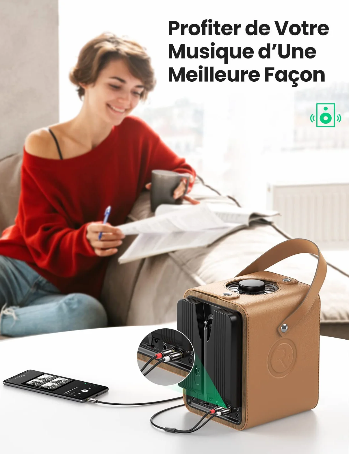 UGREEN Câble Cinch Jack 3.5mm Mâle vers 2 RCA Mâle Câble RCA Jack Audio Stéréo Compatible avec TV PC Téléphone Tablette Amplificateur Chaîne HiFi DVD Barre de Son Home Cinéma Autoradio Enceinte (2M)