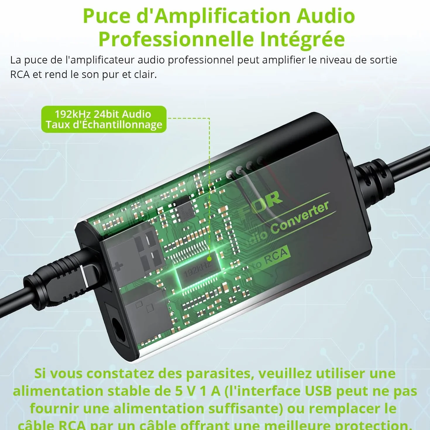 LINKFOR Câble SPDIF vers G/D 192 kHz Convertisseur Intégré Amplificateur Audio Adaptateur RCA L/R