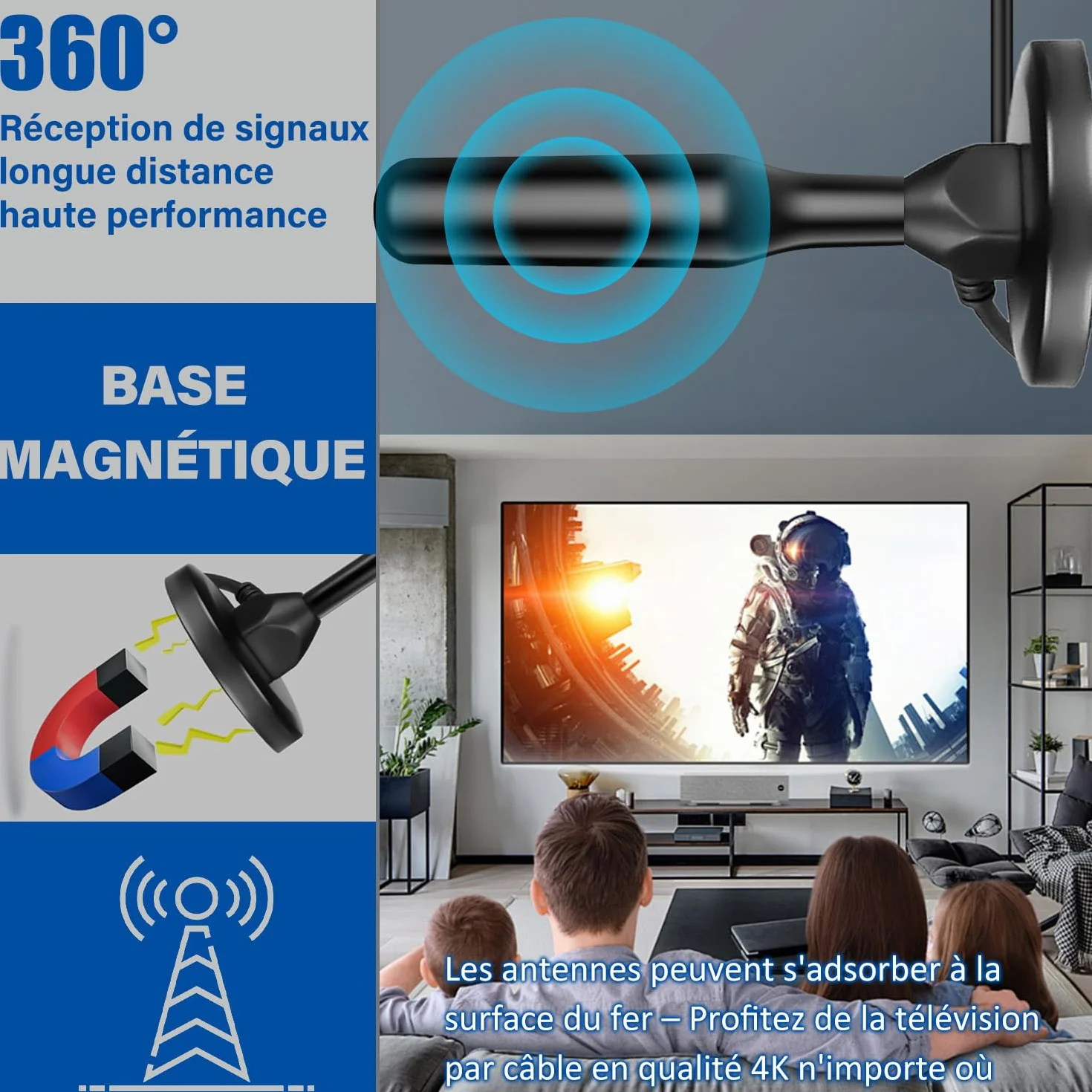 Antenne TV Intérieur Puissante, Nouveau pour 2026 Antenne TNT HD avec Amplificateur de Signal Intelligent, Réception 360° Longue Portée 500km, Support 4K HD/1080P Les Chaînes Gratuites per HDTV