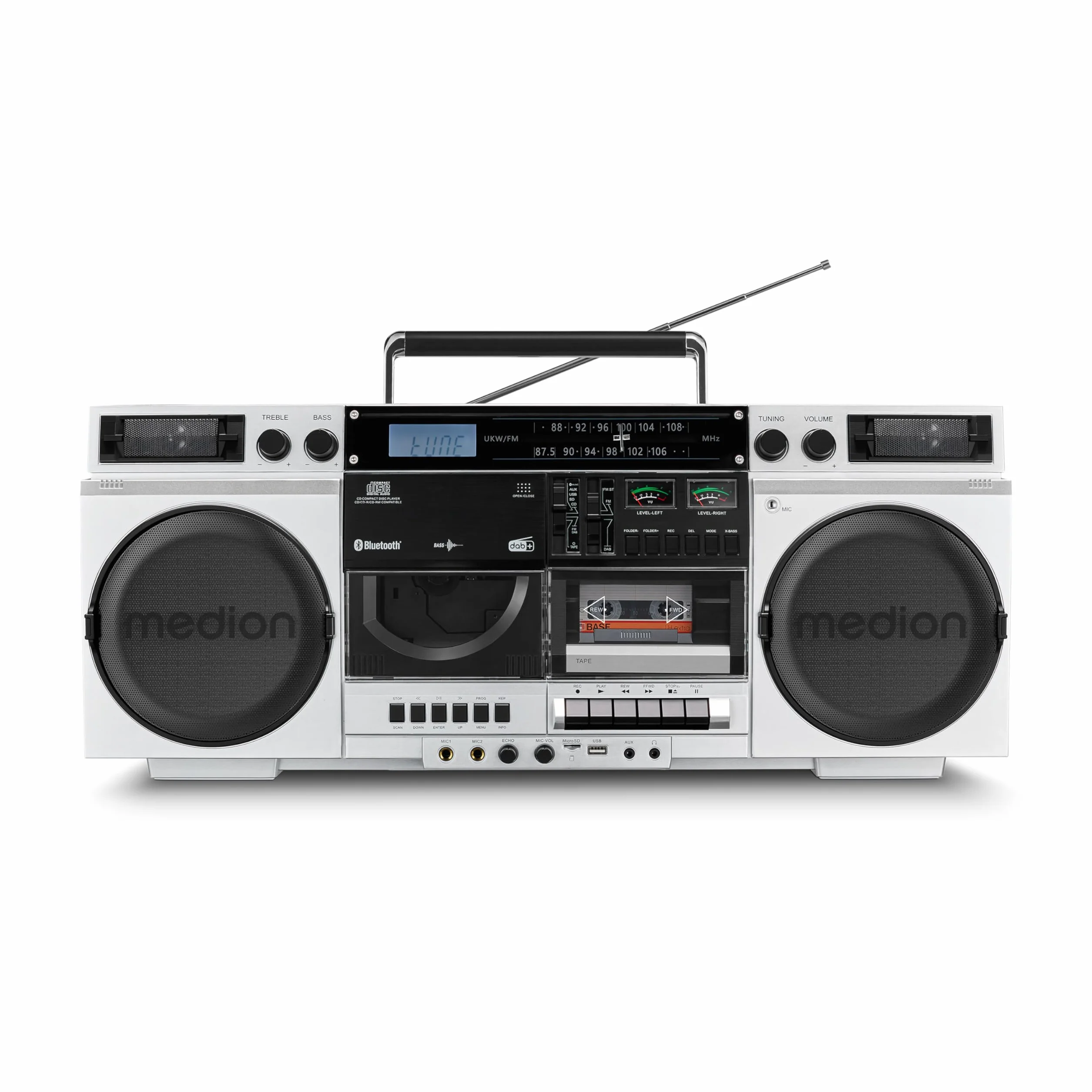 MEDION P66538 Enregistreur à cassettes Ghettoblaster rétro lecteur CD USB SD radio DAB+ Bluetooth platine cassette