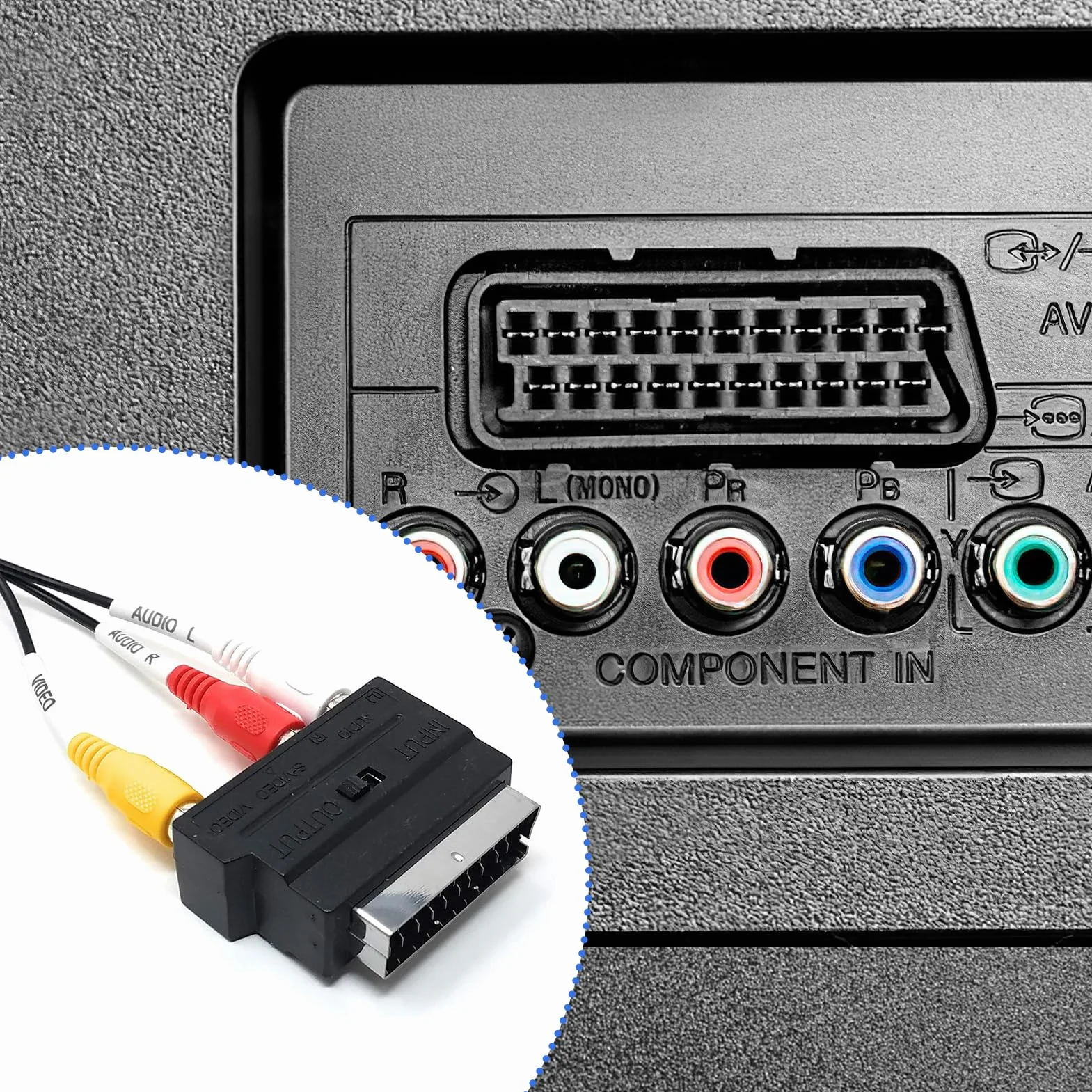Adaptateur Péritel vers 3X in Out + S-Video S-VHS, Prise Peritel, Peritel Adaptateur, Connecteur Audio Vidéo en Noir pour une Transmission Optimale de l'Image et du Son, Idéal pour vos Appareils AV
