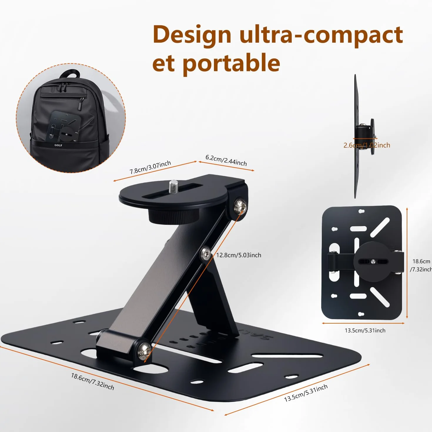 Salange Support de Videoprojecteur sur Pied Table, Rotation 360°, Compatible Projecteurs Filetage 1/4", Noir