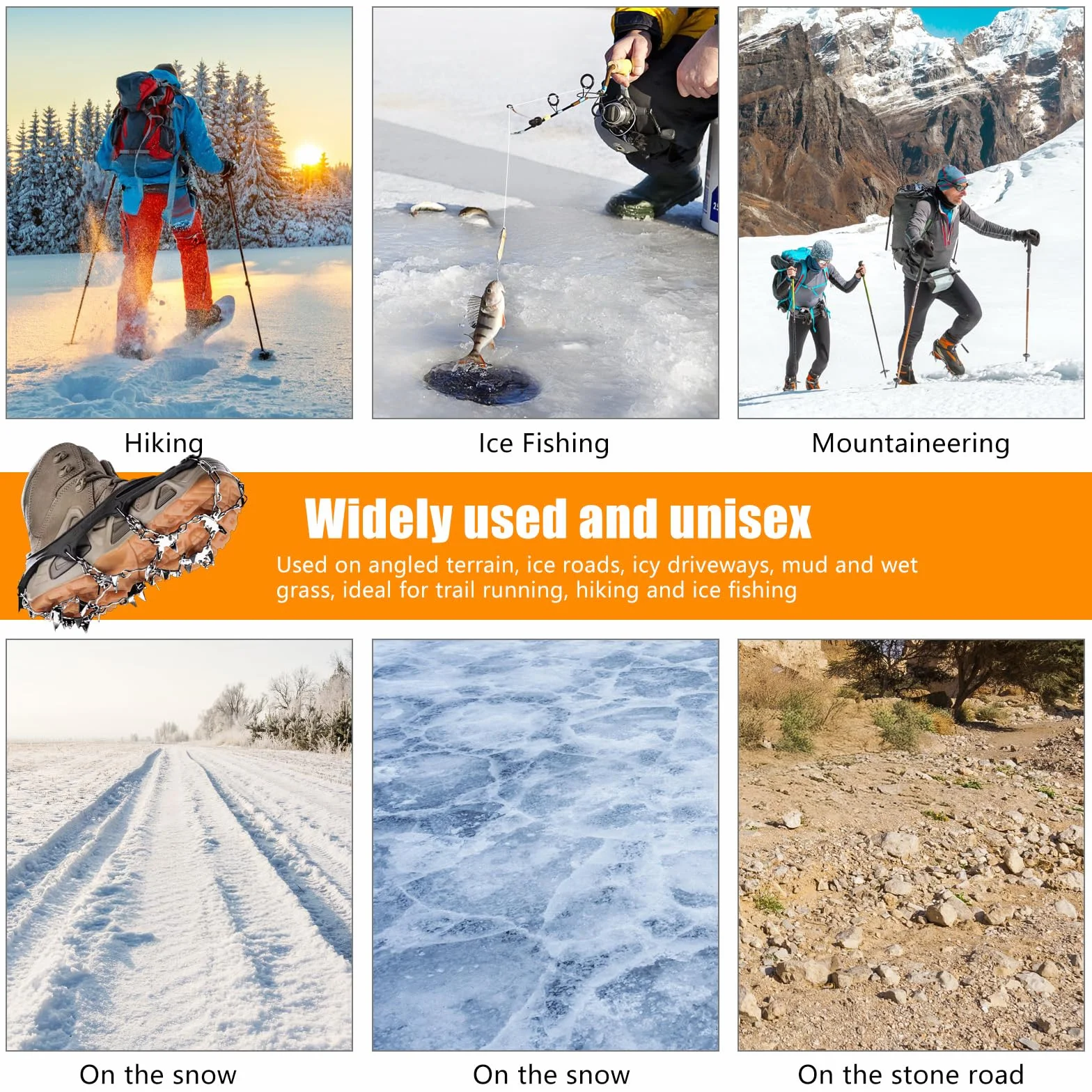 Grödel Crampons pour Chaussures de randonnée, Acier Inoxydable épaisses, Antidérapants Homme