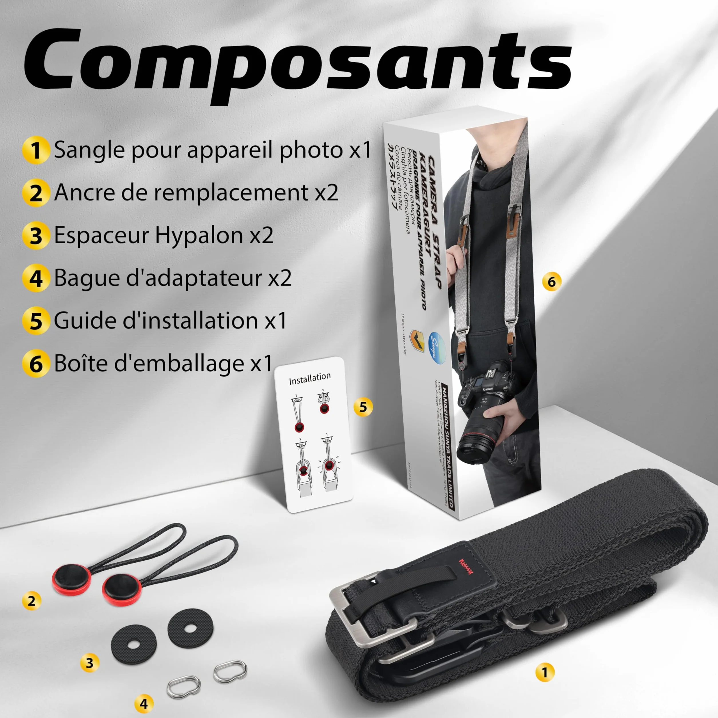 Sunya Sangle pour Appareil Photo équipée d'une boucle de libération rapide. Sangle en Corde Nylon Compatible avec Appareils Photo DSLR ou Mirrorless,avec une capacité de charge de 90KG
