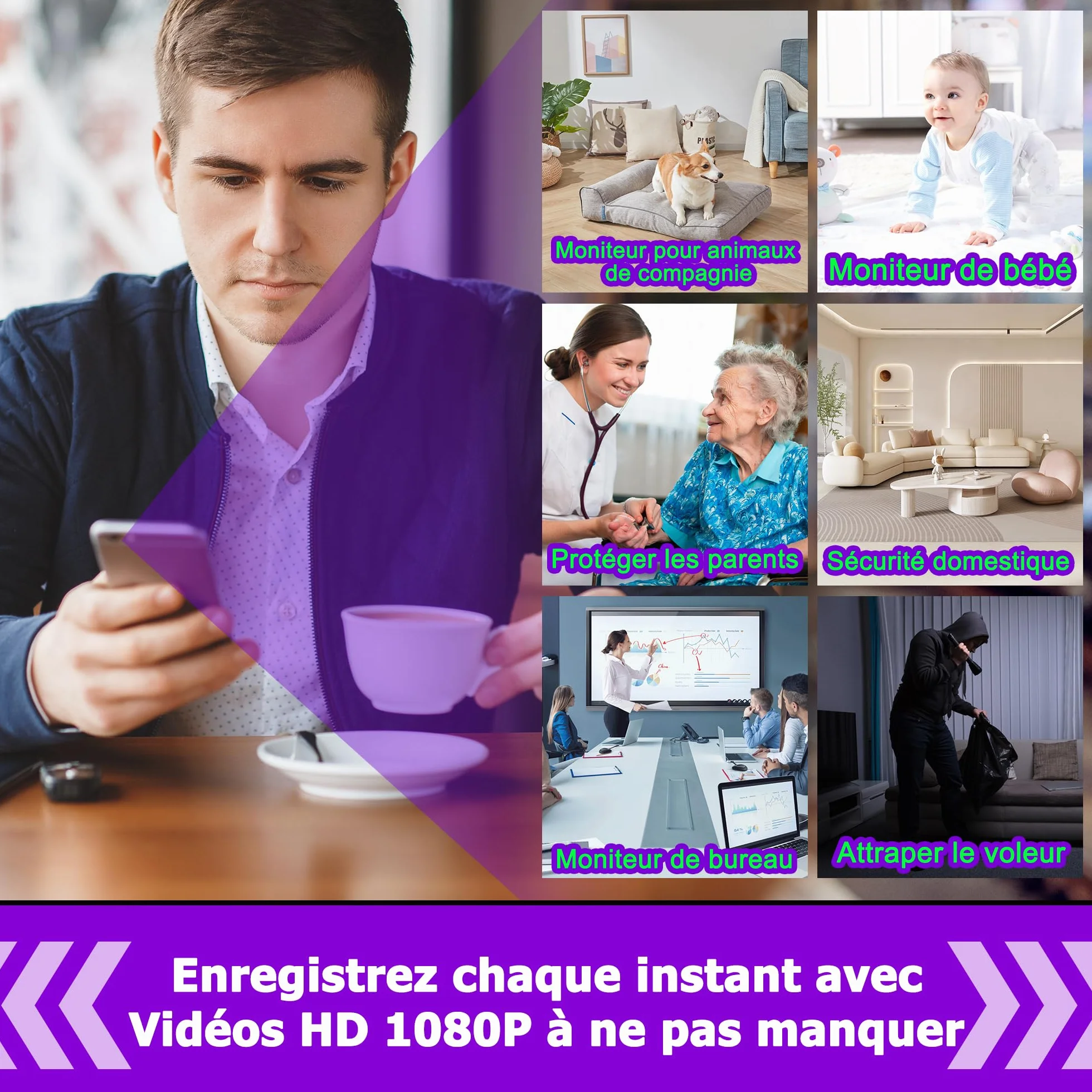 Camera Espion 1080P Camera Surveillance WiFi Mini Caméra Espion sans Fil Cameras Espion WiFi A Distance Discrete Micro Caméra Espion Spy Cam sans Fil Detecteur Mouvement