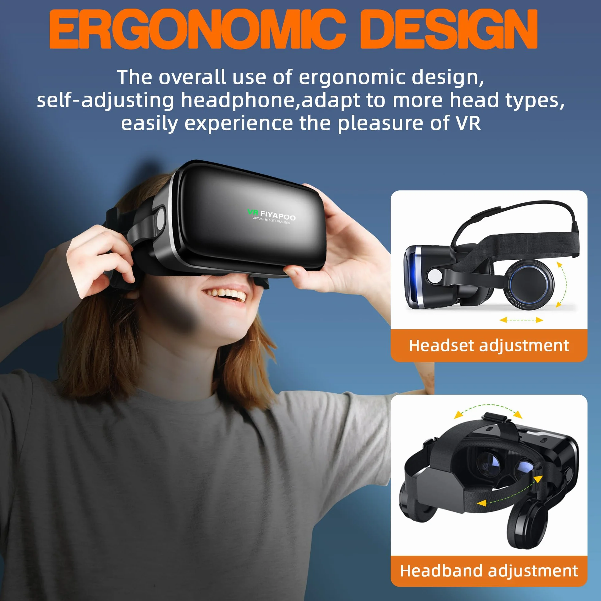 Casque VR HD Lunettes 3D avec Écouteurs Hi-Fi Intégrés Réalité Virtuelle pour Smartphone Films Jeux