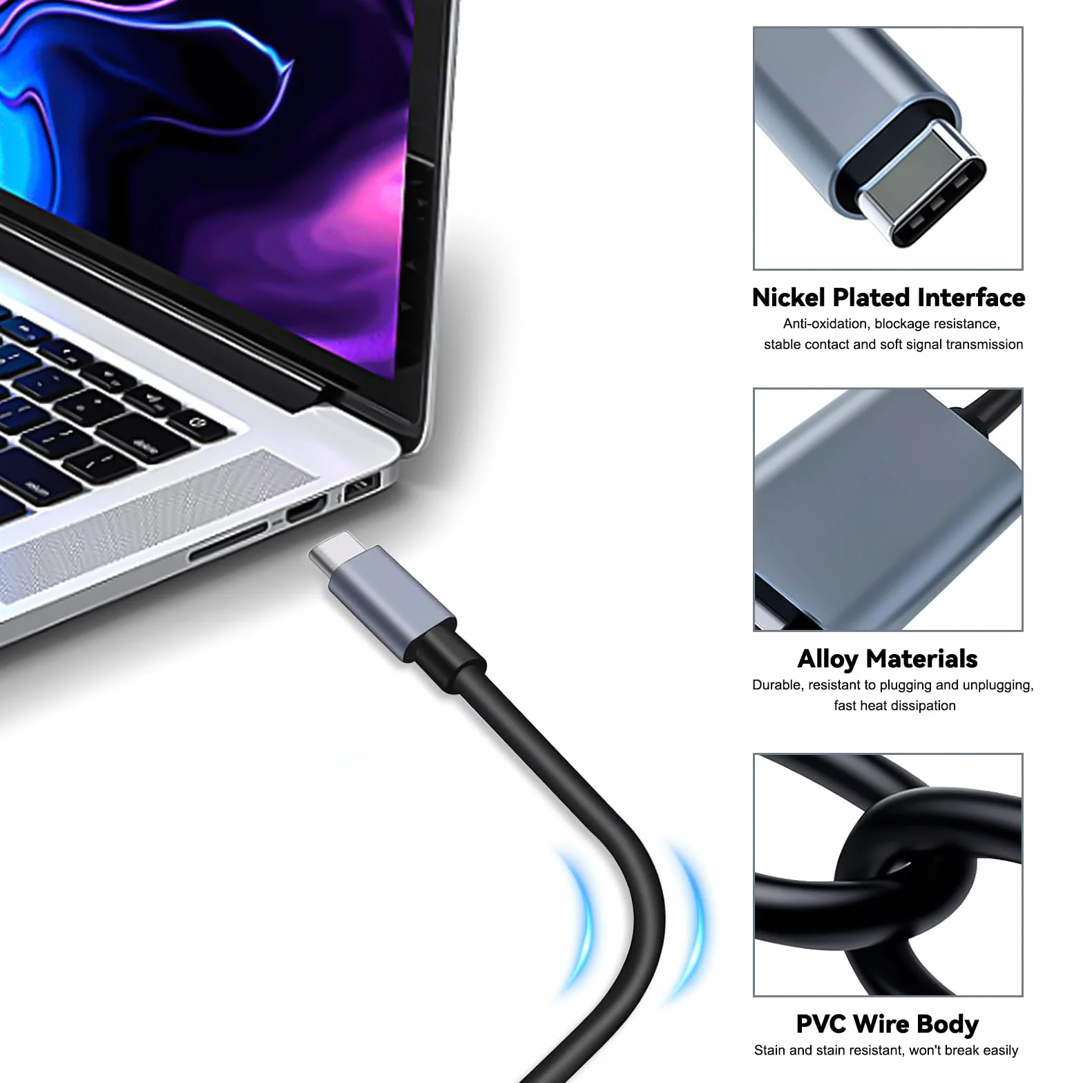 Abauoat Câble HDMI USB-C 4K 2M Adaptateur USB-C vers HDMI Compatible Thunderbolt 3/4 pour Surface Pro 7/8/9, iPad Pro 2018, Air 2020/2022, Huawei Mate 40, Vivo X80 Pro, Samsung S23
