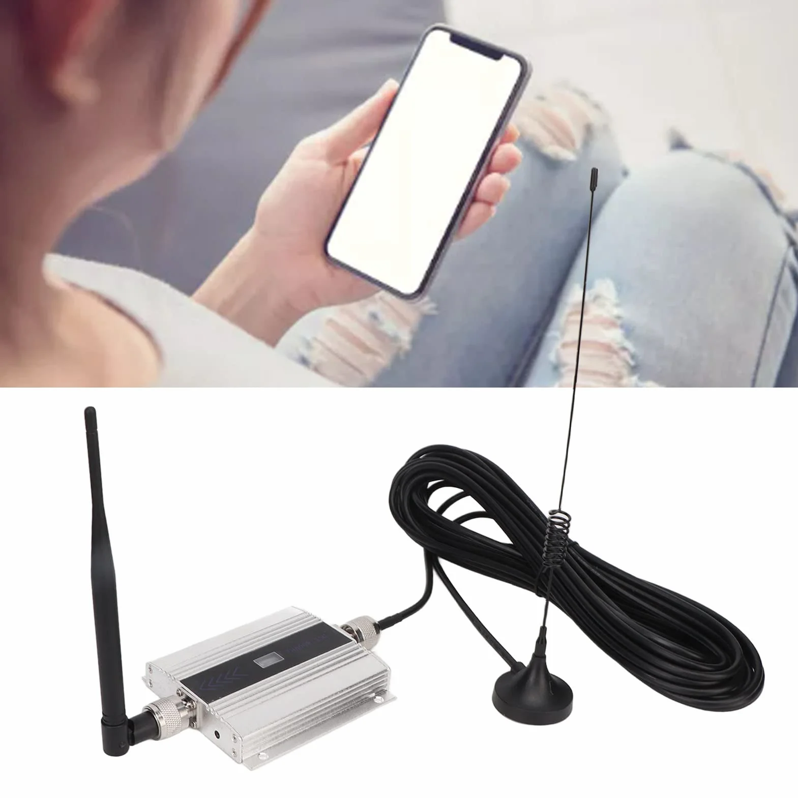 Booster de Téléphone Portable pour la Maison, Répéteur de Téléphone Portable 4G avec Antenne, Intensificateur de Signal de Smartphone Double Fréquence (Prise UE)