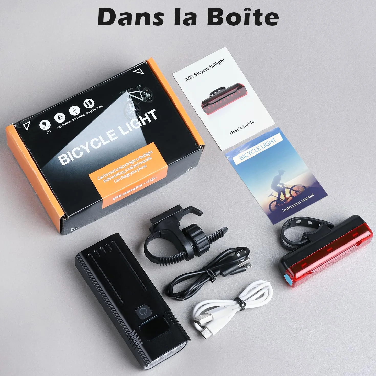 Lumiere Velo 8000 Lumens Lampe Velo 8 LED Puissantes 6400mAh Eclairage Velo Rechargeable USB C