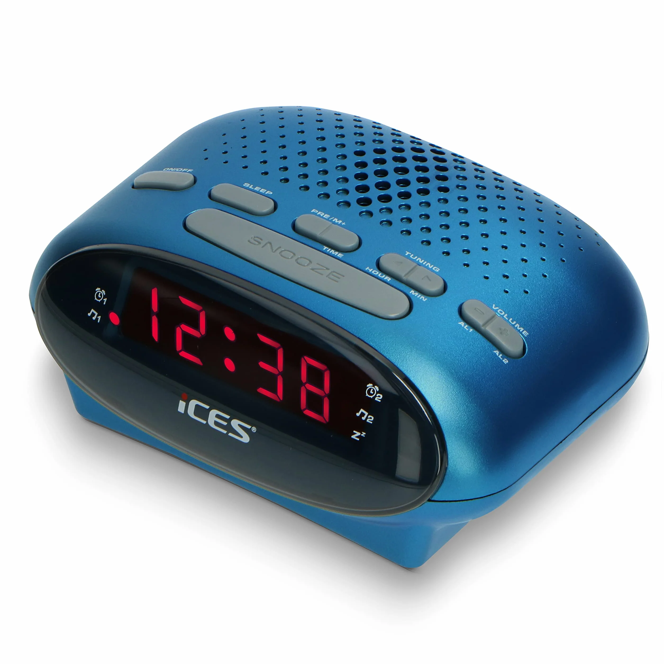 Lenco ICES ICR-210BU Reveil, Radio Réveil - FM, Tuner PLL-FM, Haut-parleurs intégrés, Radio-réveil, écran LED, Double Alarme, Fonction Snooze, Bleu