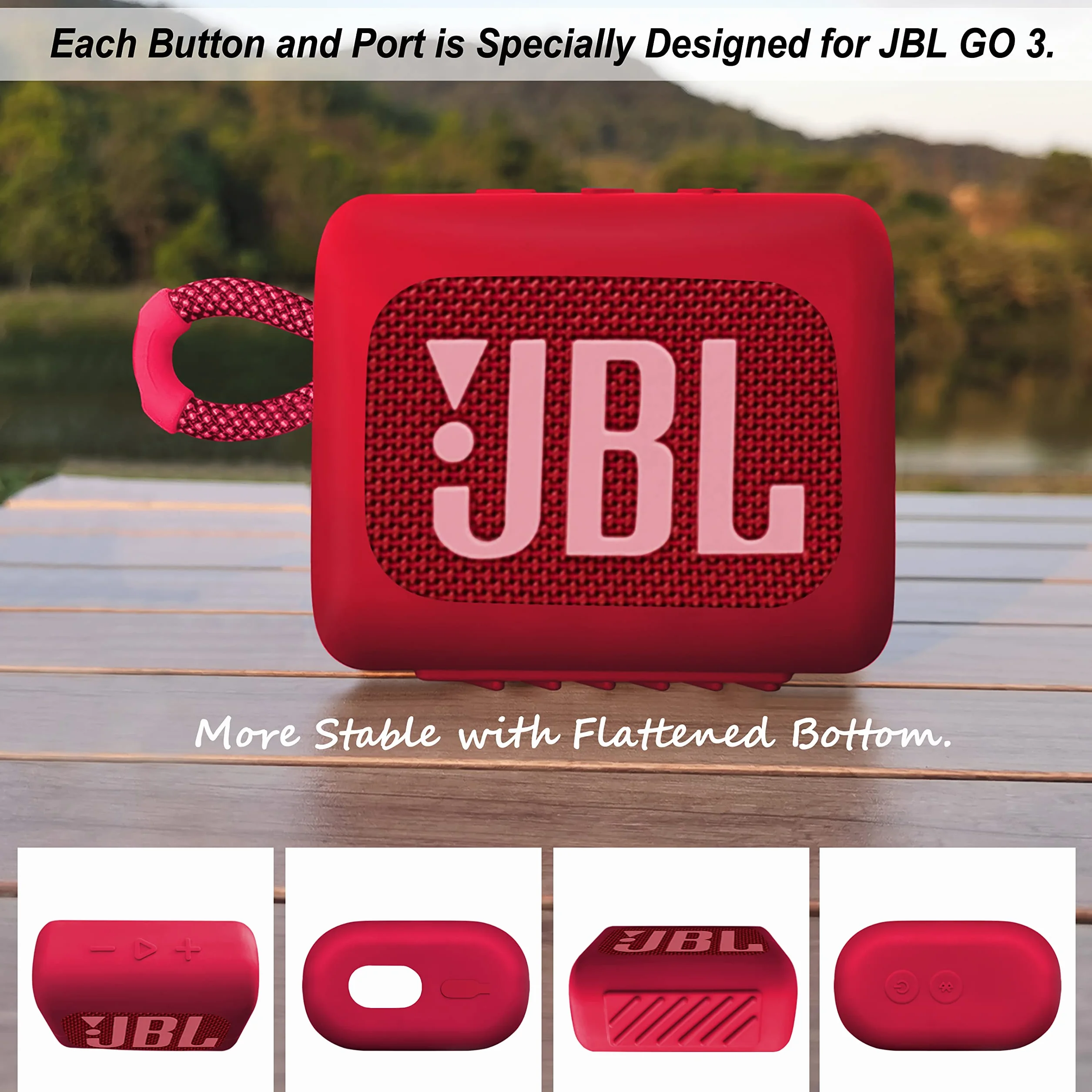 Étui en silicone pour JBL GO 3 avec tour de cou et mousqueton, Rouge