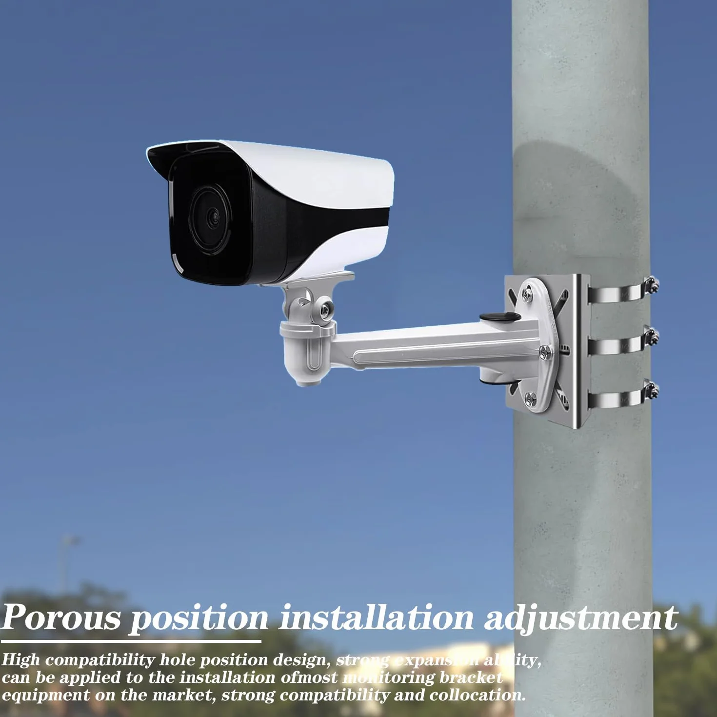 2 Set Support Universel pour Mât de Caméras de Surveillance, Montage Poteau Vertical en Acier Inoxydable avec Vis et 3 Brides Réglables, Support d’Angle pour Caméras CCTV, Panneaux Solaires