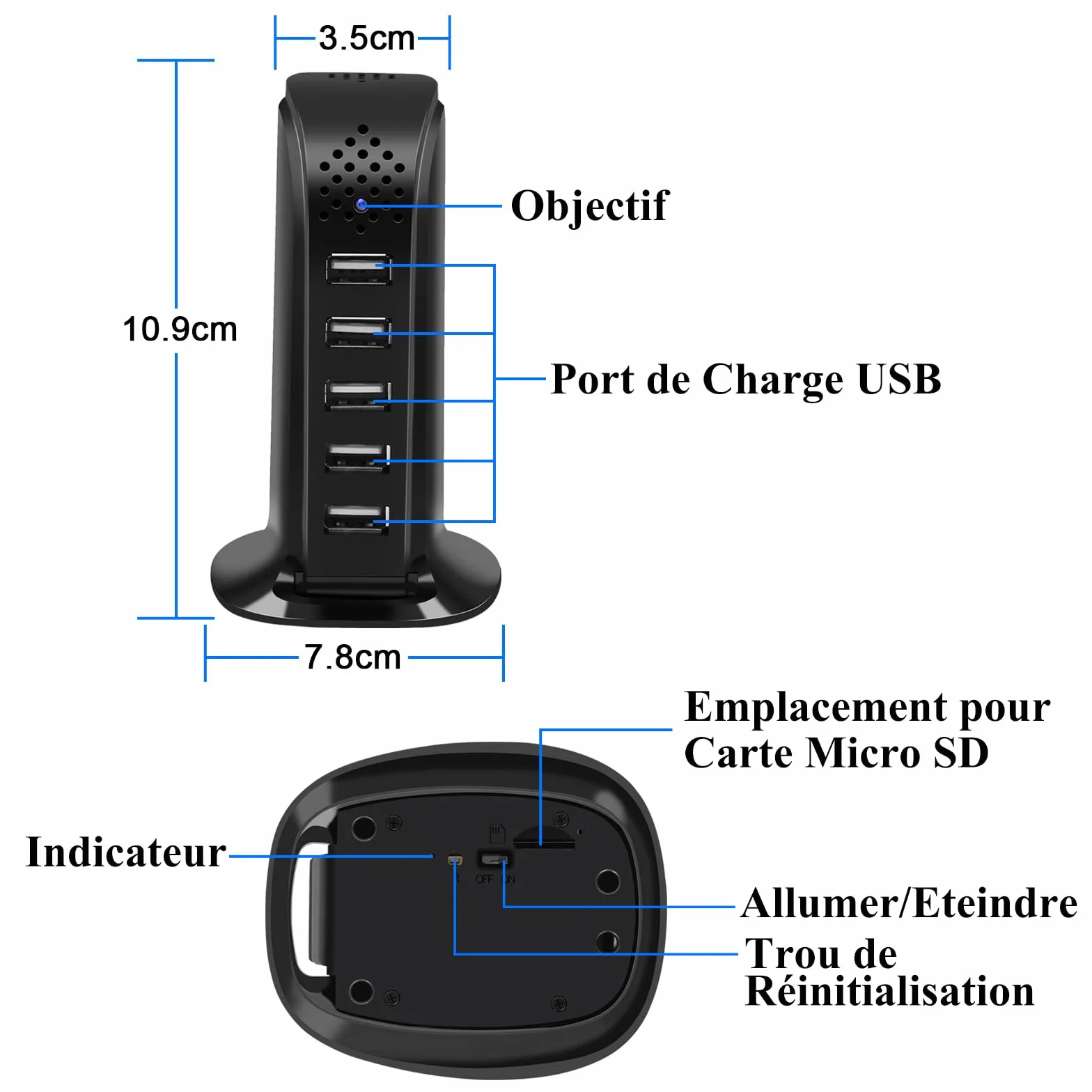 Caméra Cachée Wi-FI 5G, Chargeur USB à 5 Ports avec Caméra Cachée, Mini-caméra Espion Wi-FI HD 1080P, MiniCaméra Cachée WiFi USB avec Détection de Mouvement et Enregistrement en Boucle
