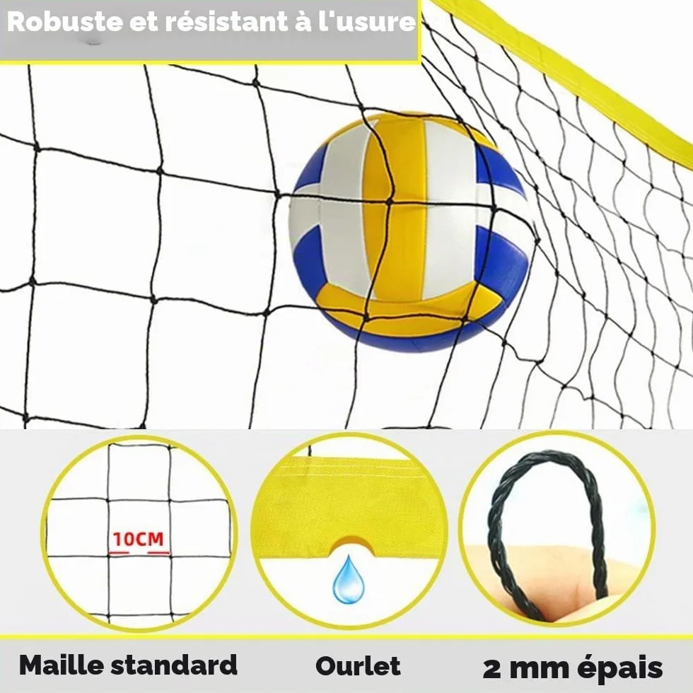 Kit de filet de volleyball professionnel réglable 9,5 m, poteaux en acier, marquage terrain, volley-ball, sac de transport pour plage jardin
