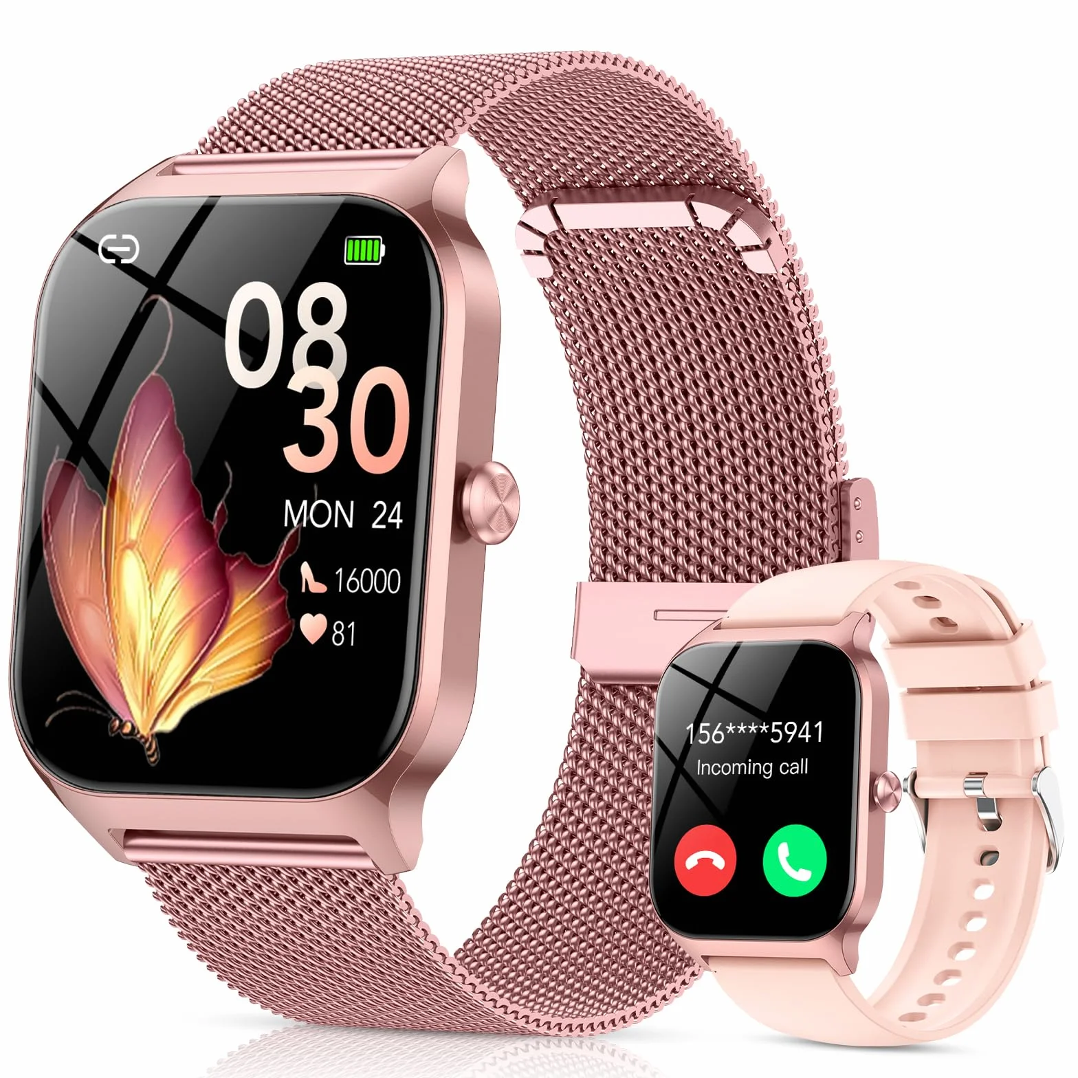 CASCHO Montre Connectée Femme avec Appel Bluetooth,1.85" HD Smartwatch Femme avec Fréquence Cardiaque/Sommeil/SpO2, 120+ Modes Sportifs, IP68 Étanche Fitness Tracker, Montre pour Android iOS Rose