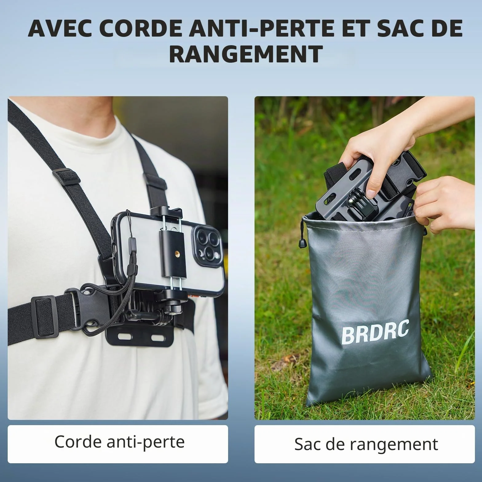 BRDRC POV Support de poitrine et tête pour iPhone, GoPro, DJI Osmo Pocket 3, Insta360 X5/4/3, Samsung Vlog Body Harness Strap Holder Kit