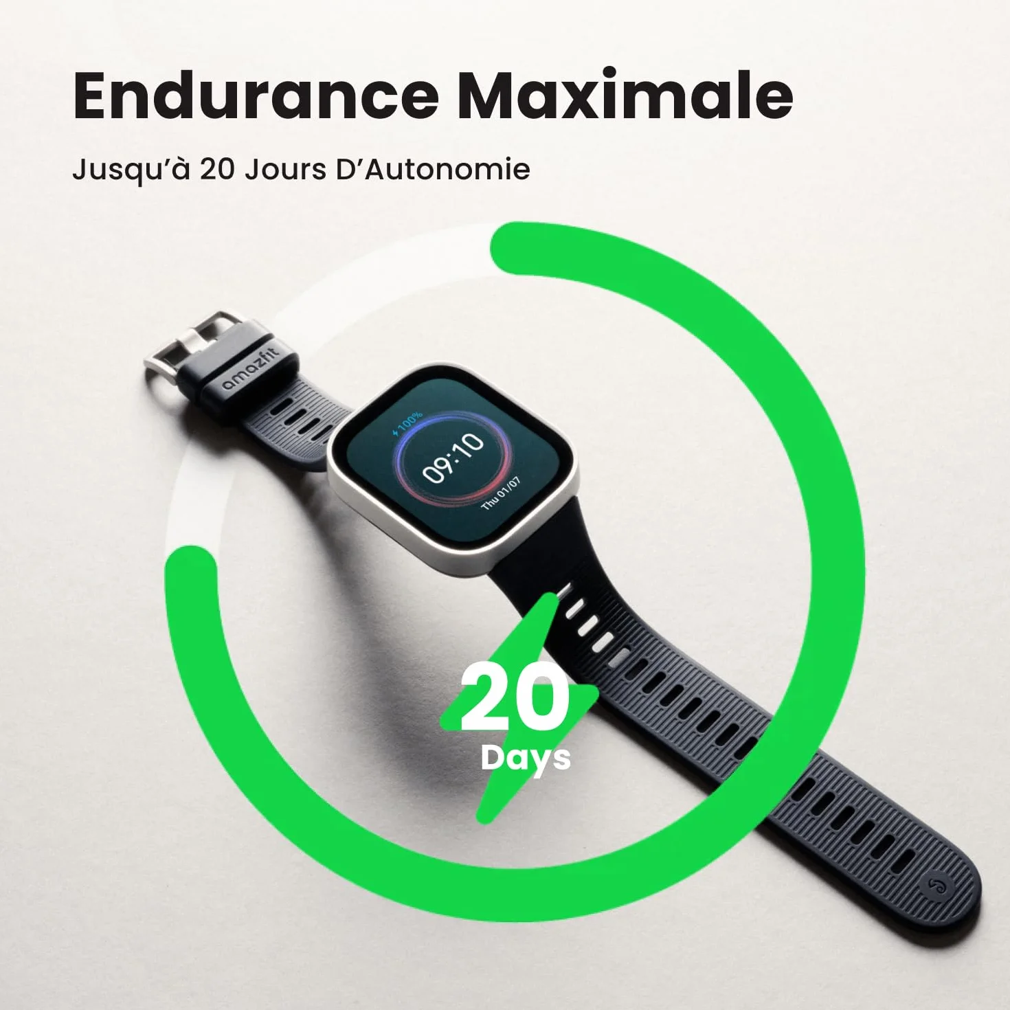 Amazfit Bip Max 50 mm Montre Connectée Écran AMOLED 2,07" Autonomie 20 Jours GPS Cartes 4 Go Stockage Tracker d'Activité 150+ Sports HYROX Android iPhone