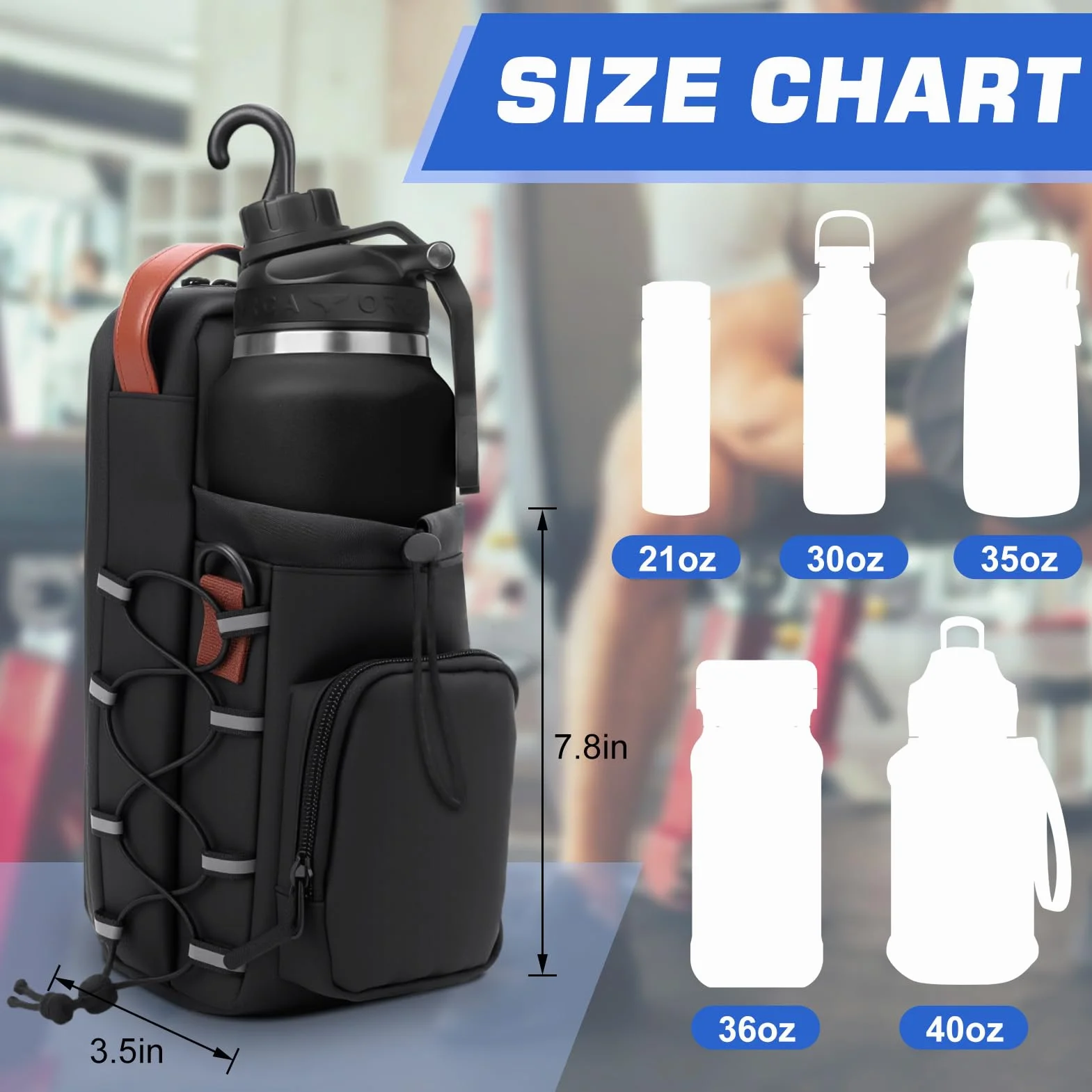 Sac de gym magnétique ZEMBSOYA étanche noir 1,2 litres 15 livres