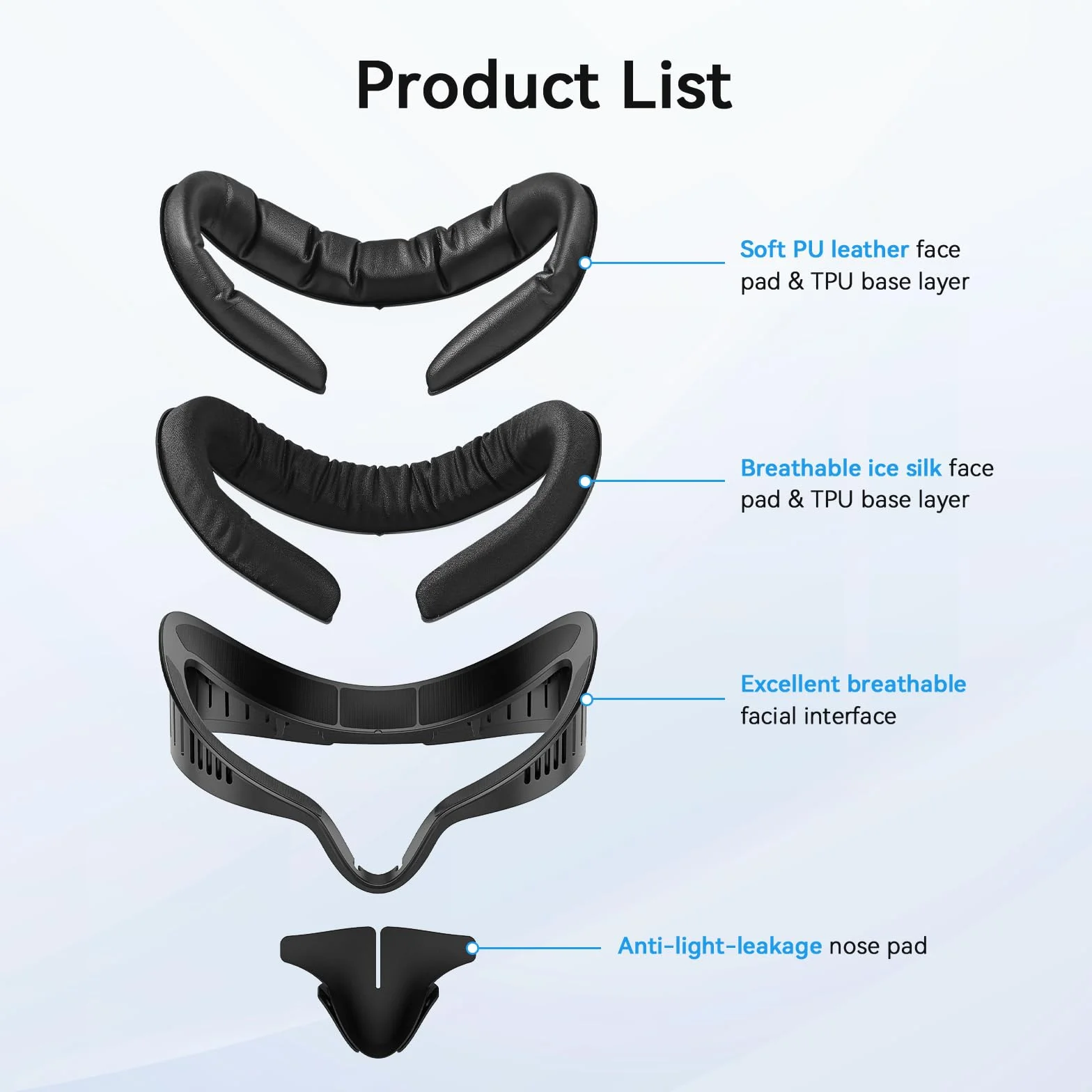 AMVR Face Pad Facial Interface Compatible avec Quest 3S, Ventilation en Forme de Z avec Coussin PU et Ice Silk
