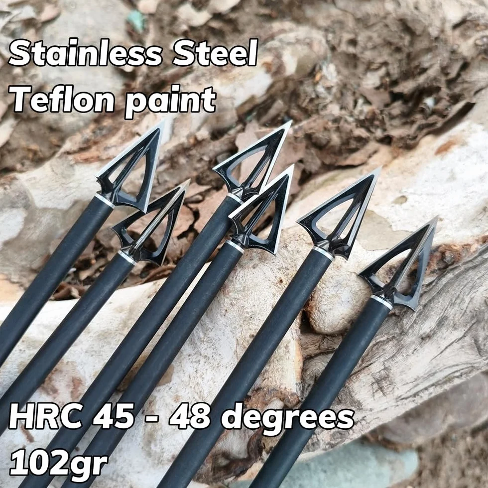 12 pièces Chasse à tête Large 100 Grain 420 Lame en Acier Inoxydable pour Arc